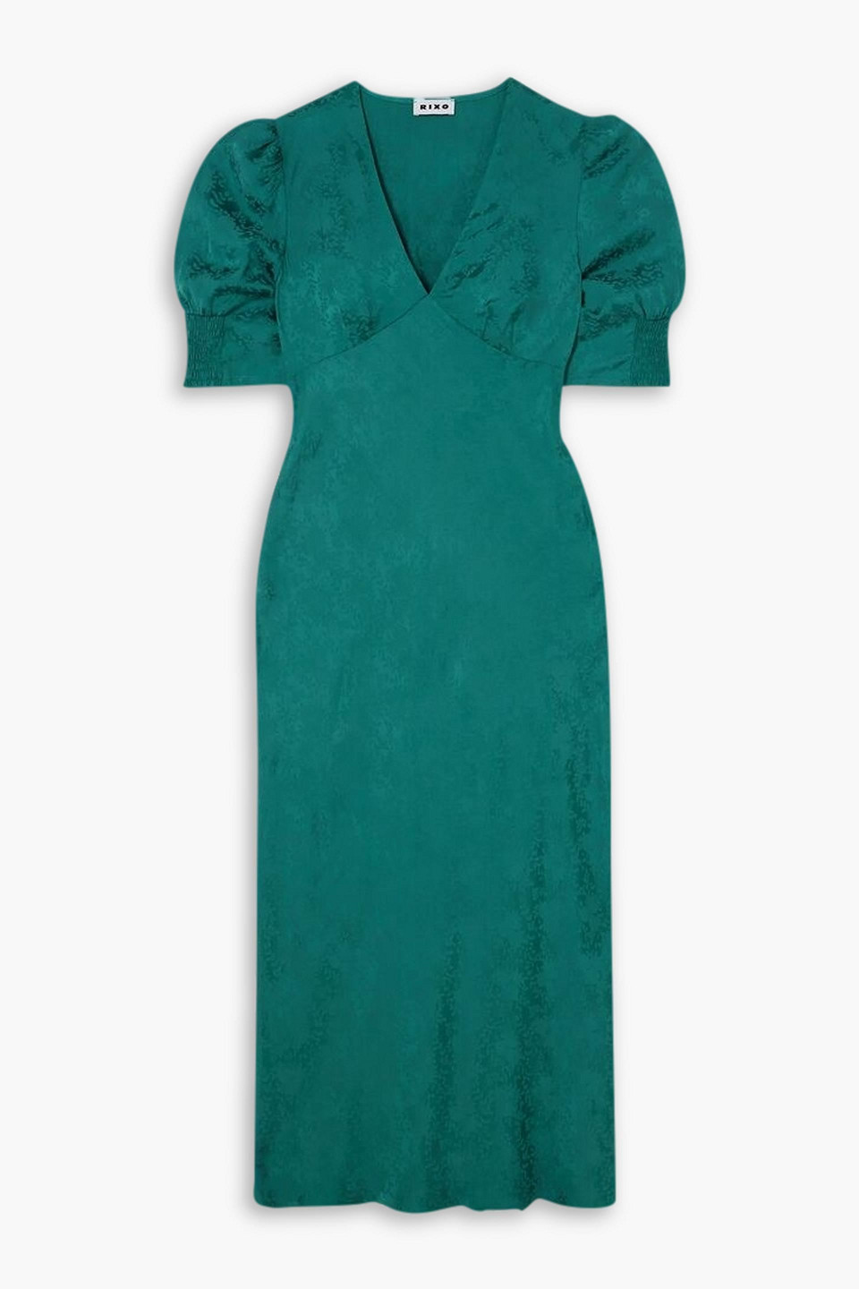 Rixo London Zadie Satin-jacquard Midi Dress In Forest Green