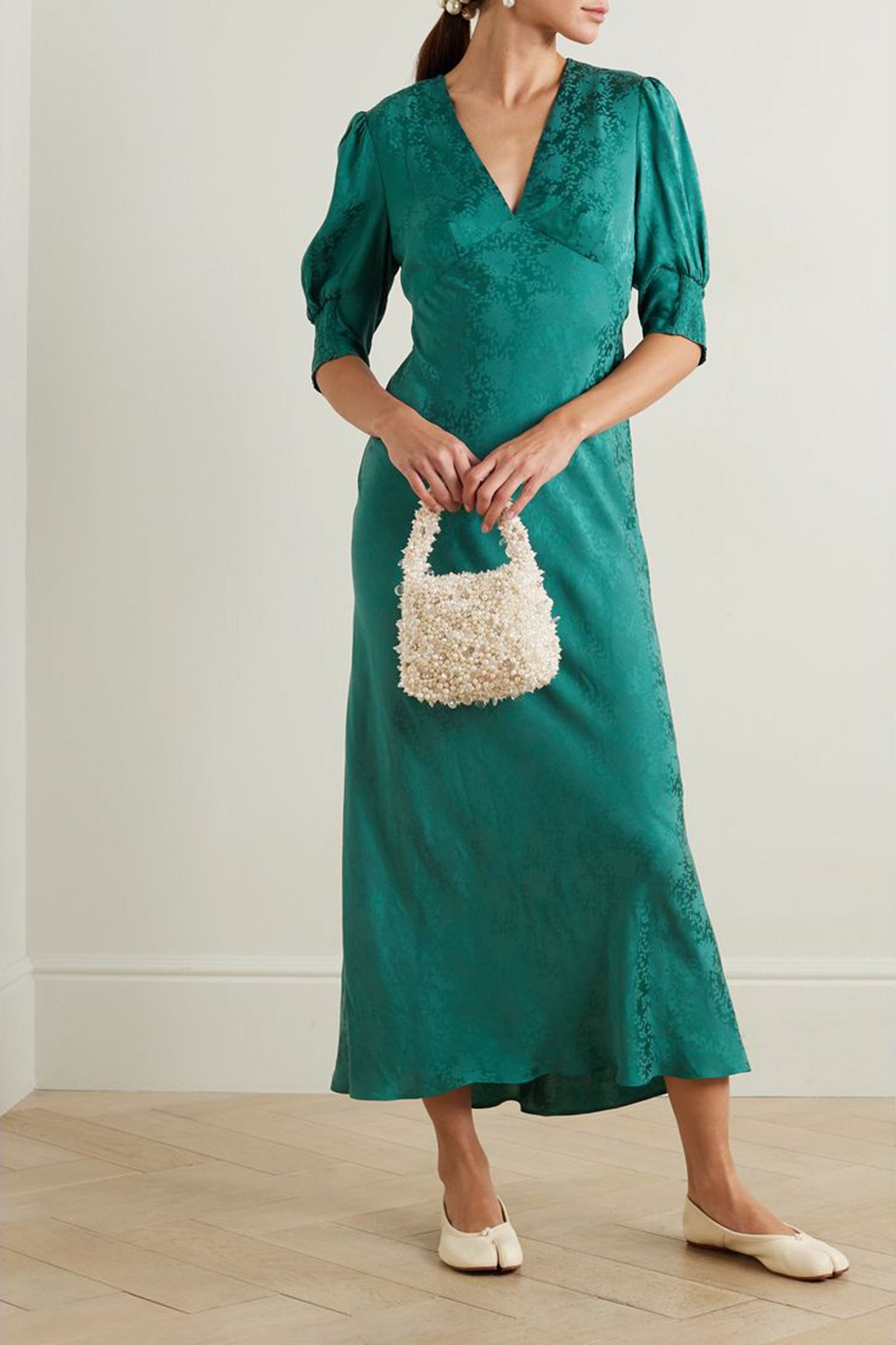 RIXO Zadie satin-jacquard midi dress