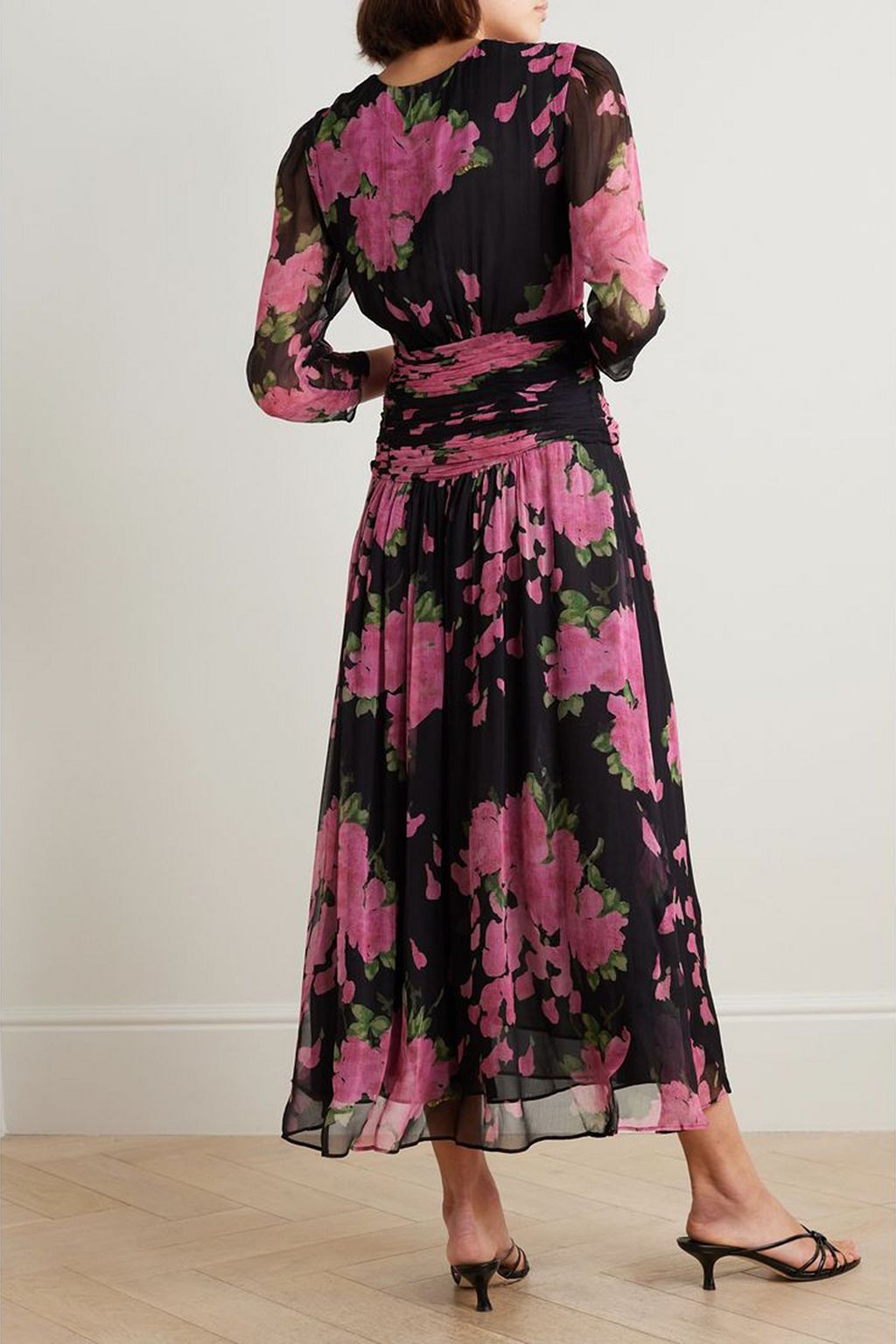 RIXO Racquel ruched floral-print devoré-velvet midi dress