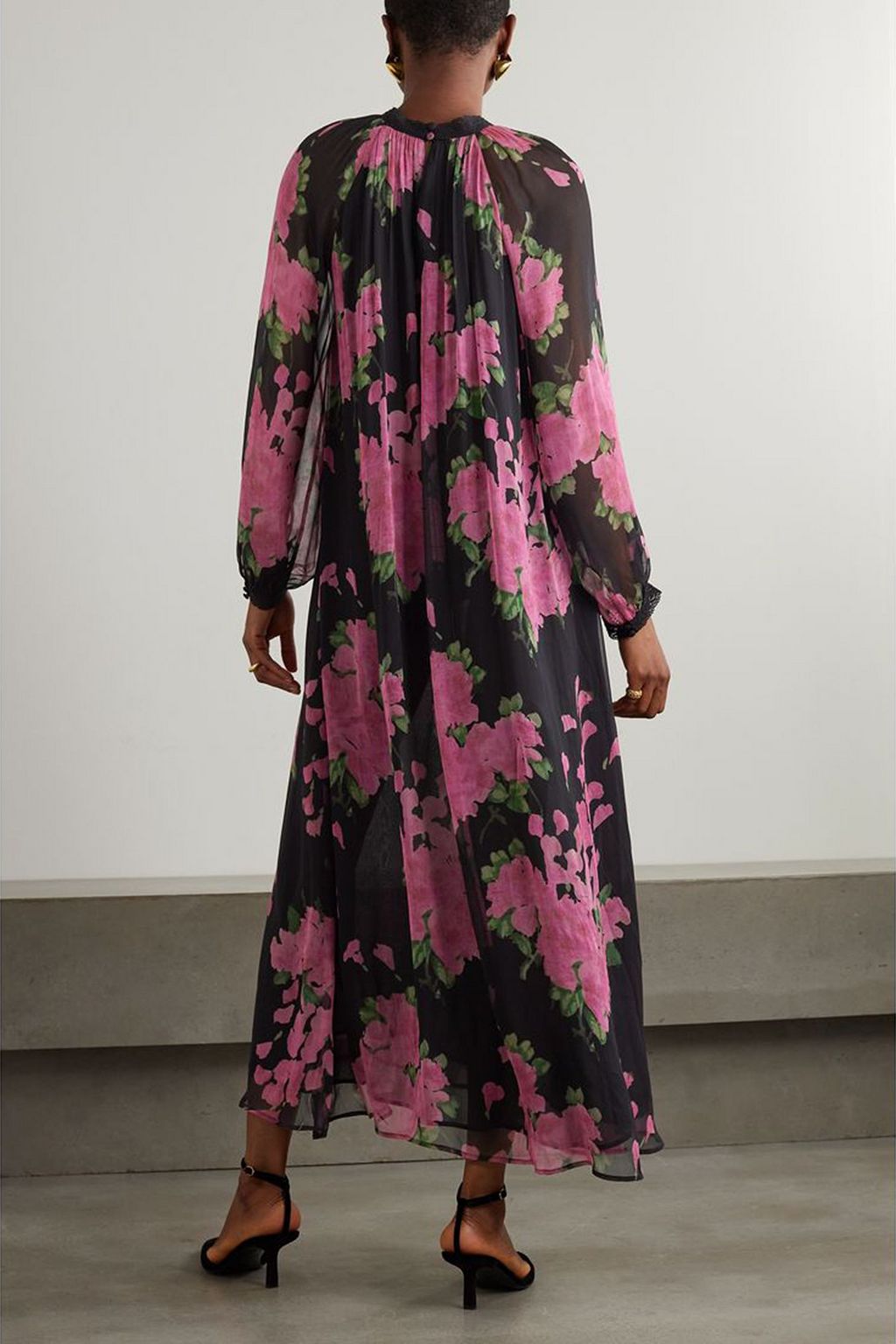 RIXO Kahlo lace-trimmed metallic floral-jacquard maxi dress