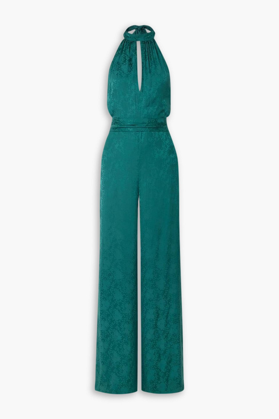 Shop Rixo London Rocky 2 Satin-jacquard Halterneck Jumpsuit In Forest Green
