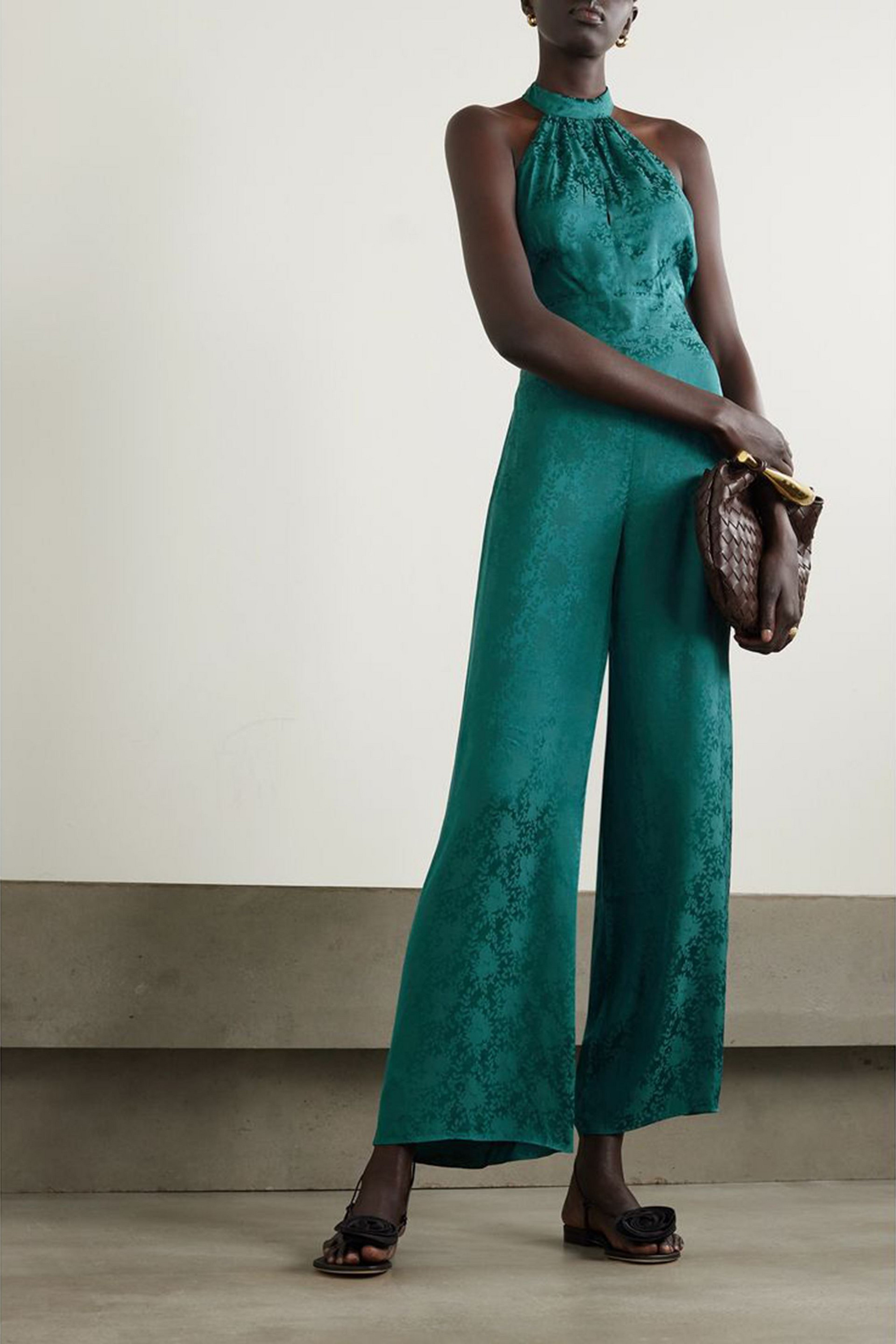 RIXO Rocky 2 satin-jacquard halterneck jumpsuit