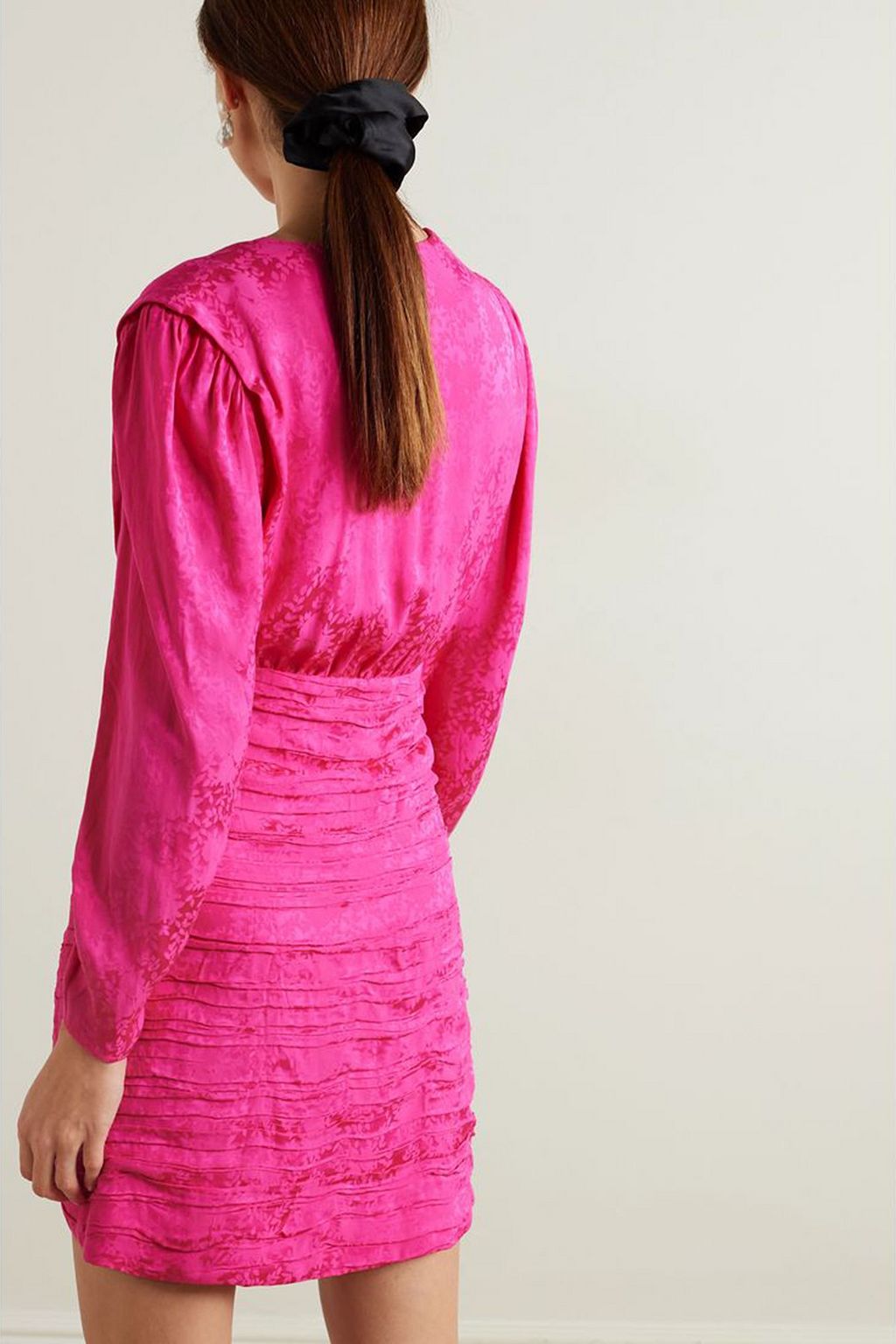 RIXO Golden ruched satin-jacquard mini dress