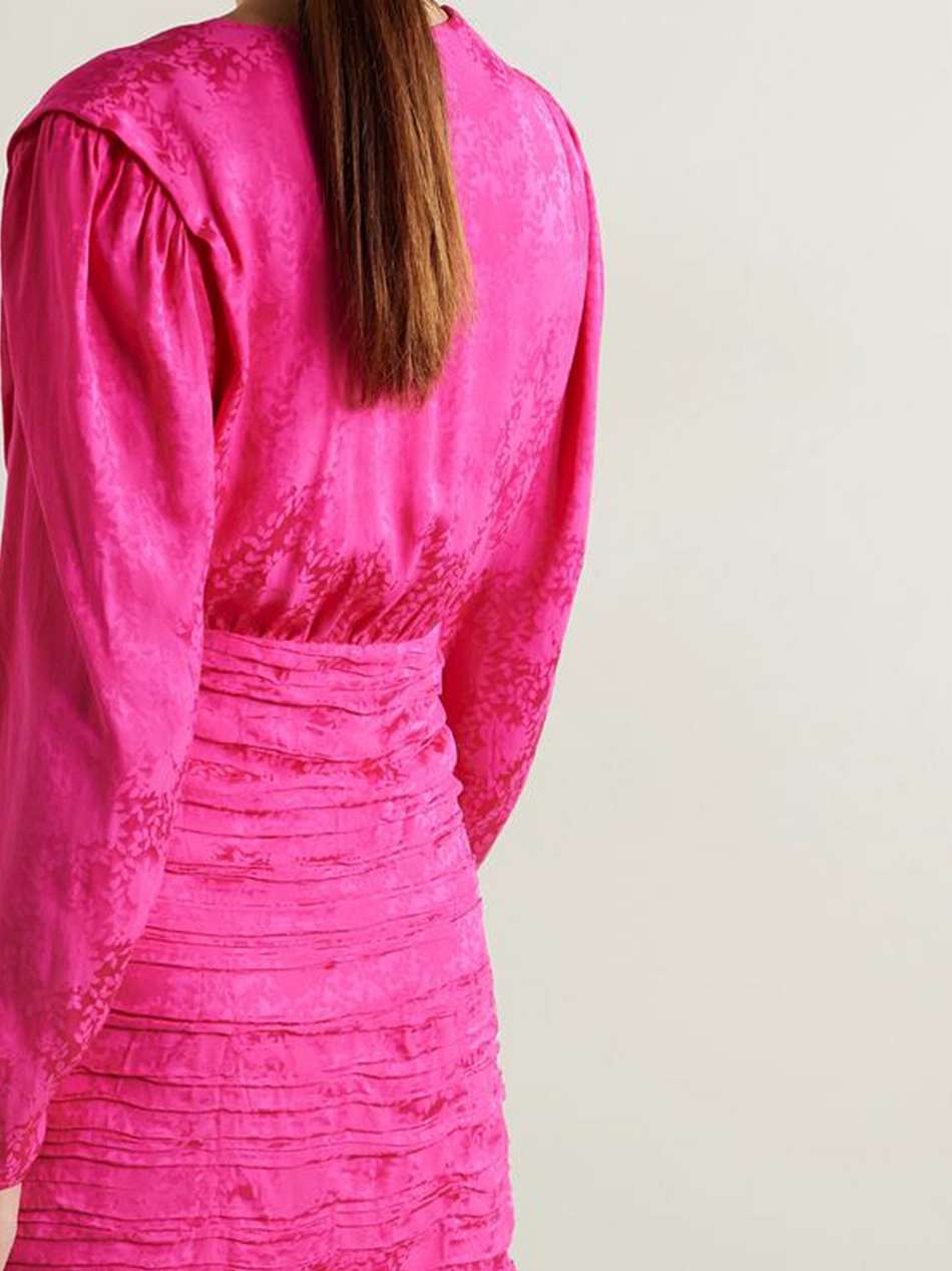 golden ruched satin-jacquard mini dress
