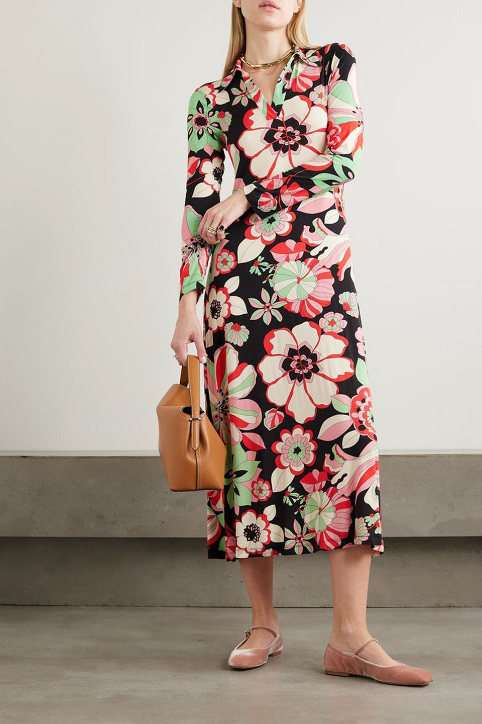 Shop Rixo London Tillie Floral-print Stretch-jersey Midi Dress In Ivory