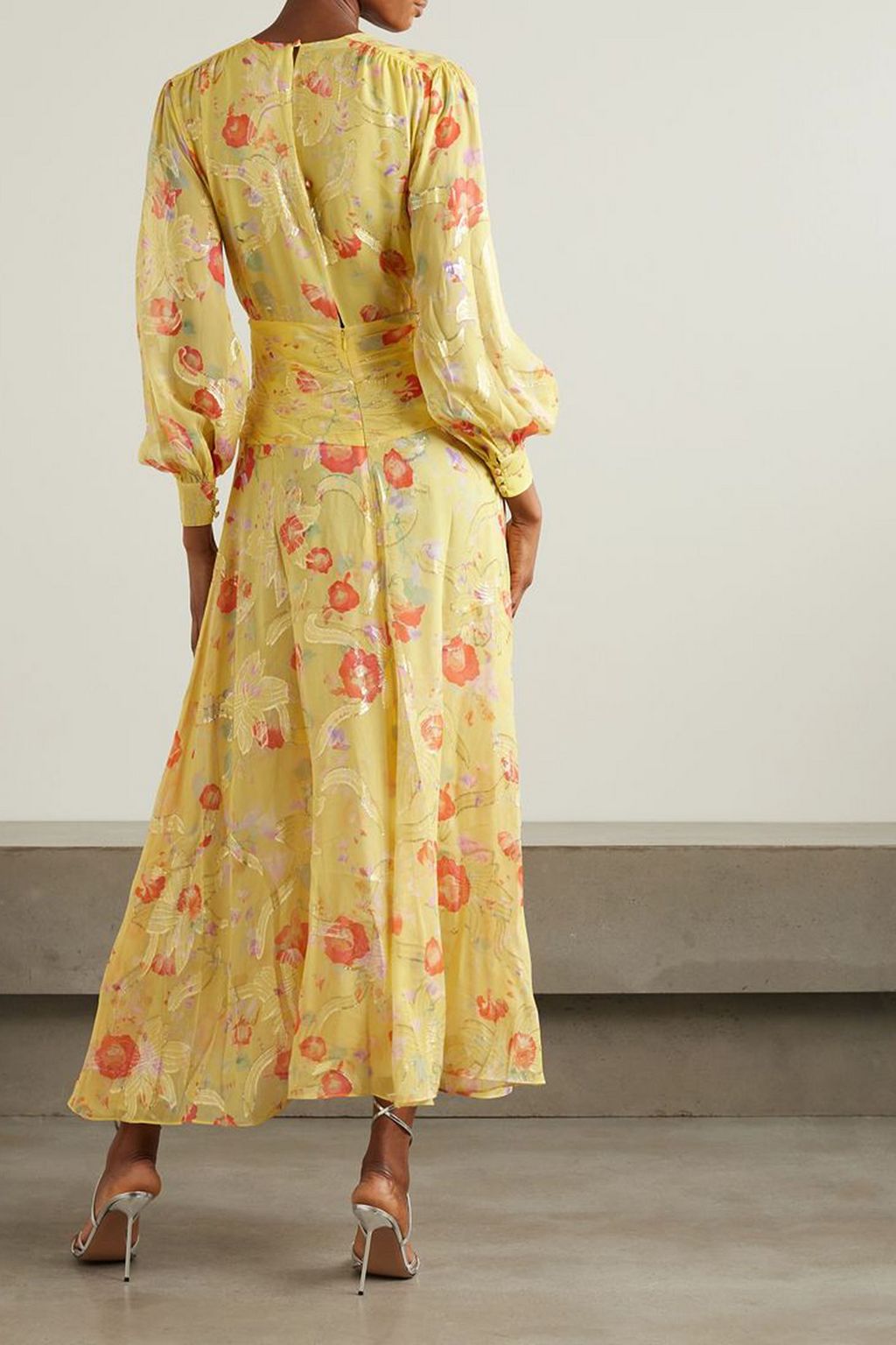 RIXO Meera gathered floral-print metallic fil coupé silk-blend maxi dress