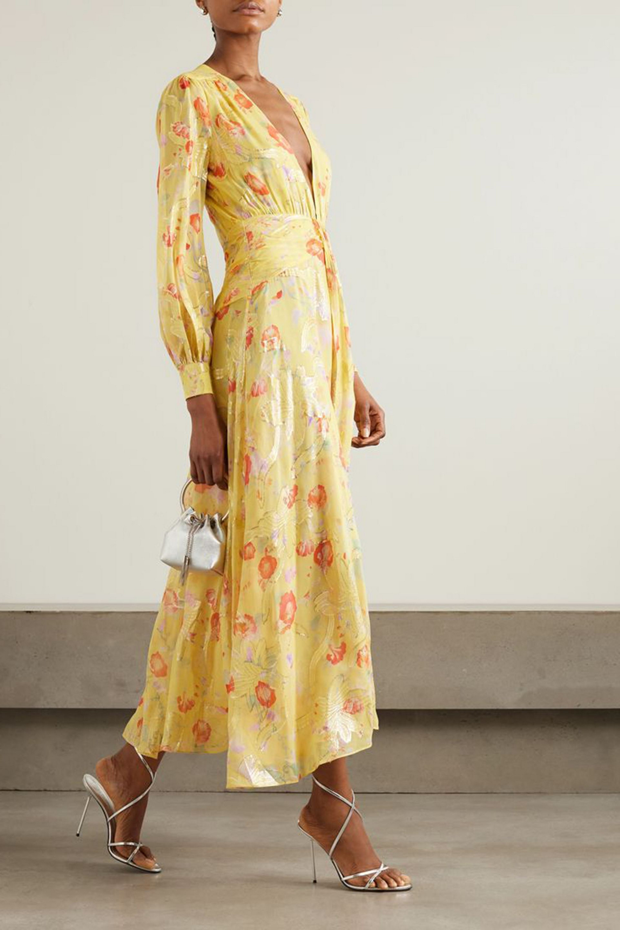 RIXO Meera gathered floral-print metallic fil coupé silk-blend maxi dress