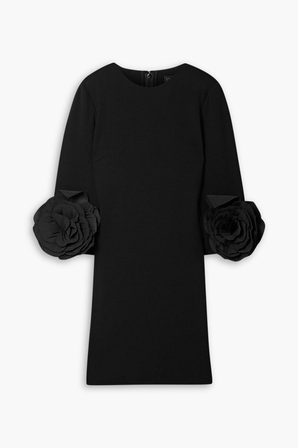 Oscar De La Renta Appliquéd Silk-trimmed Wool-blend Jersey Mini Dress In Black