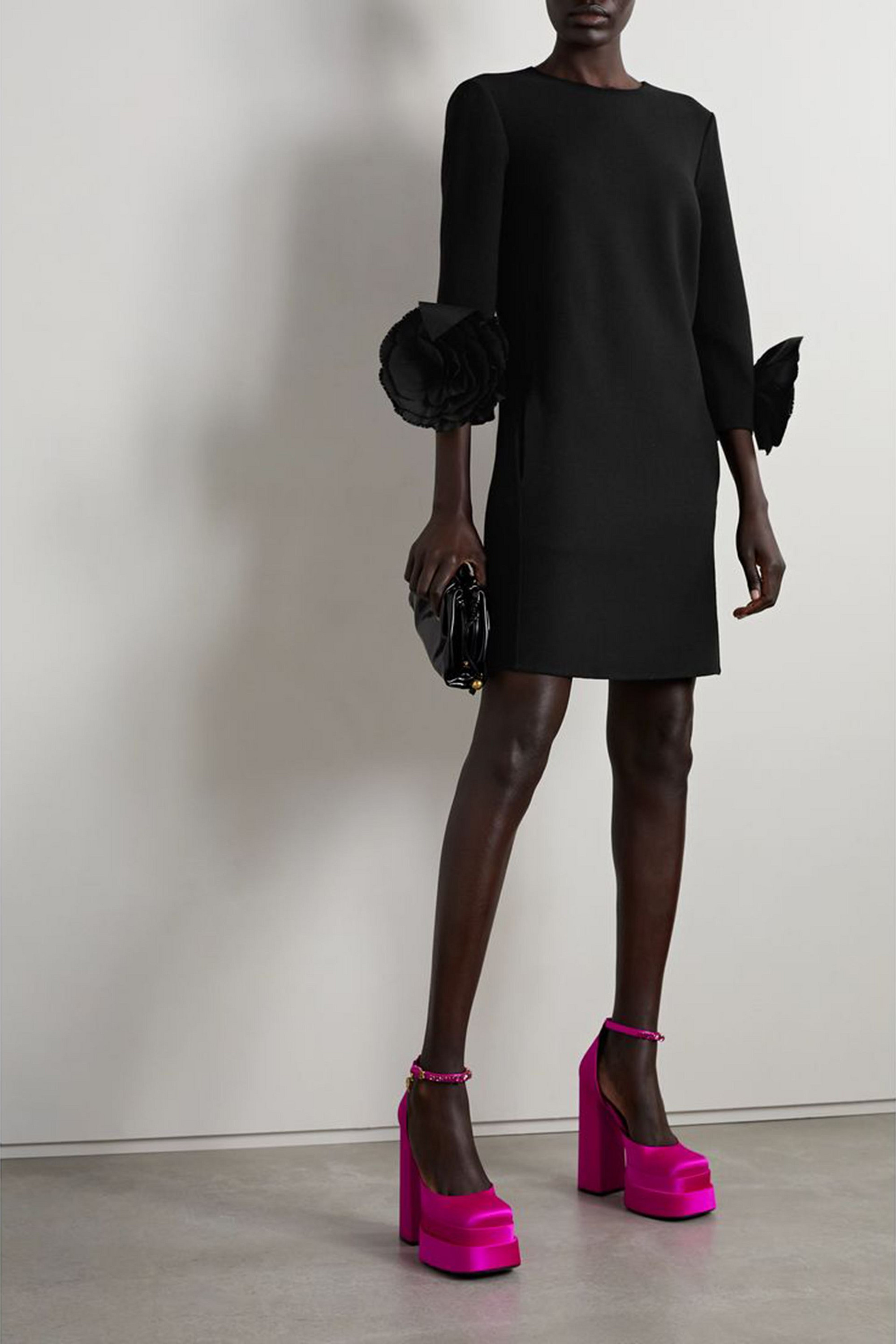 Oscar de la Renta Appliquéd silk-trimmed wool-blend jersey mini dress