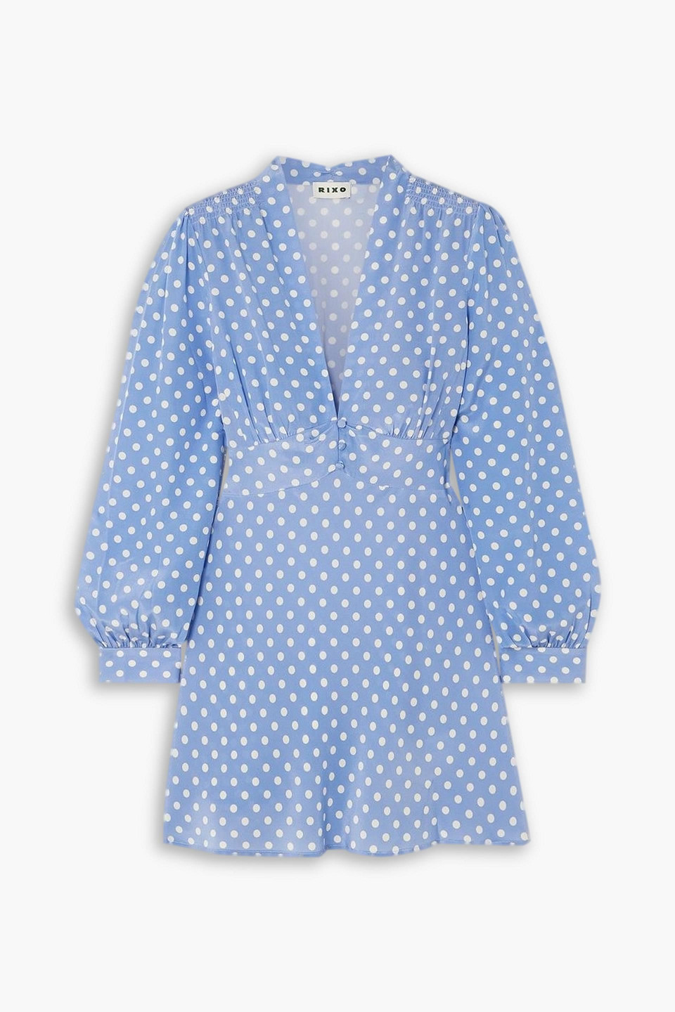Rixo London Hebe Polka-dot Silk Mini Dress In Light Blue