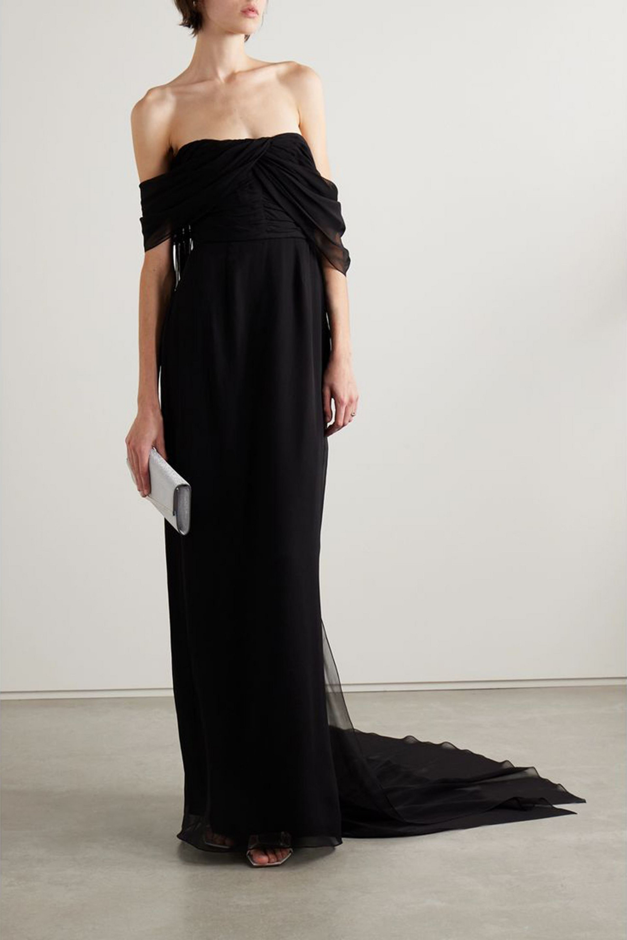 Markarian Anthea off-the-shoulder draped silk-chiffon gown