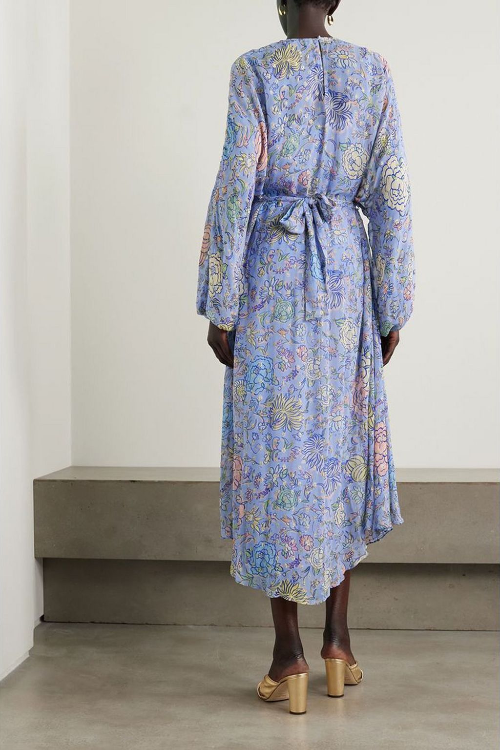RIXO Pia belted floral-print metallic fil coupé georgette midi dress