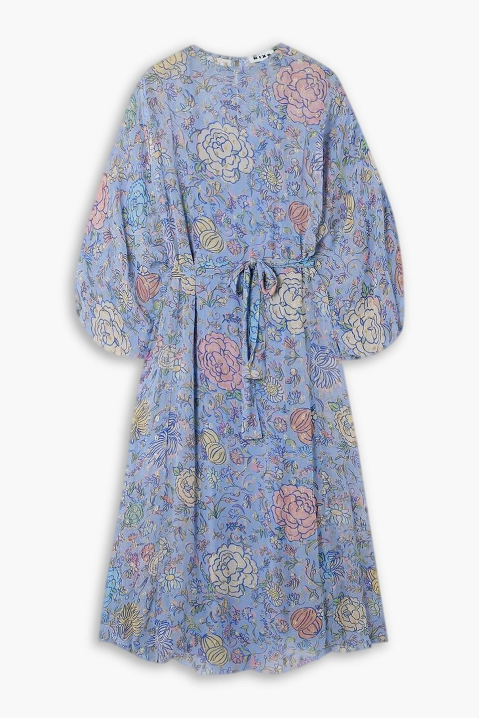 Rixo London Pia Belted Floral-print Metallic Fil Coupé Georgette Midi Dress In Lavender