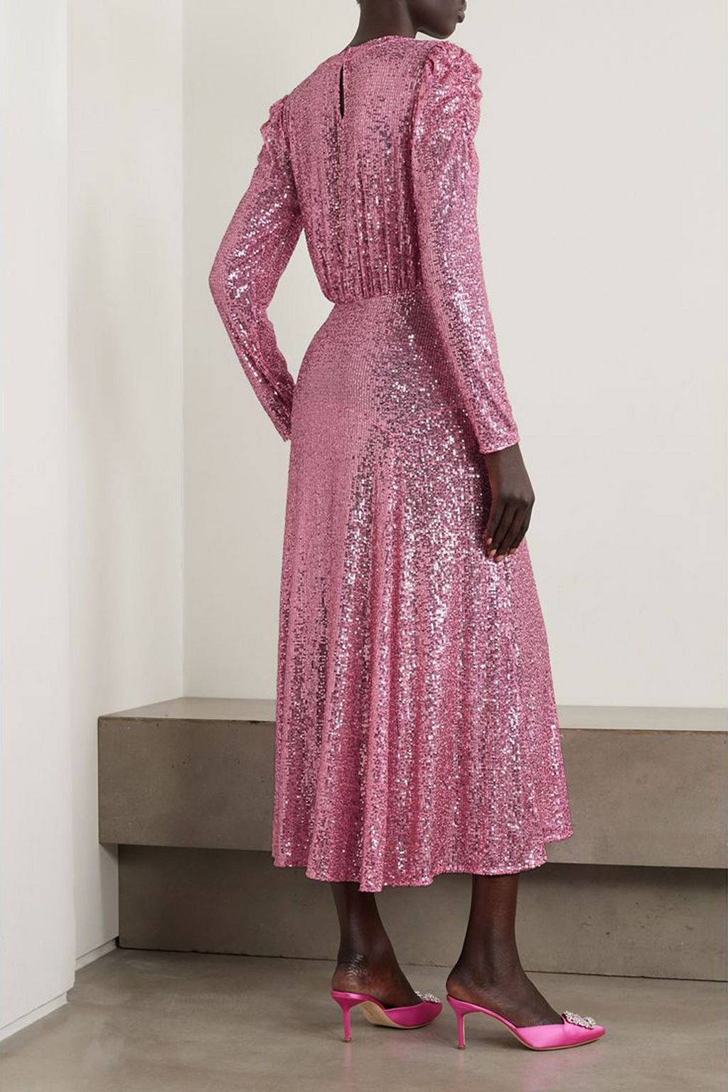 RIXO Cerise gathered sequined stretch-tulle midi dress