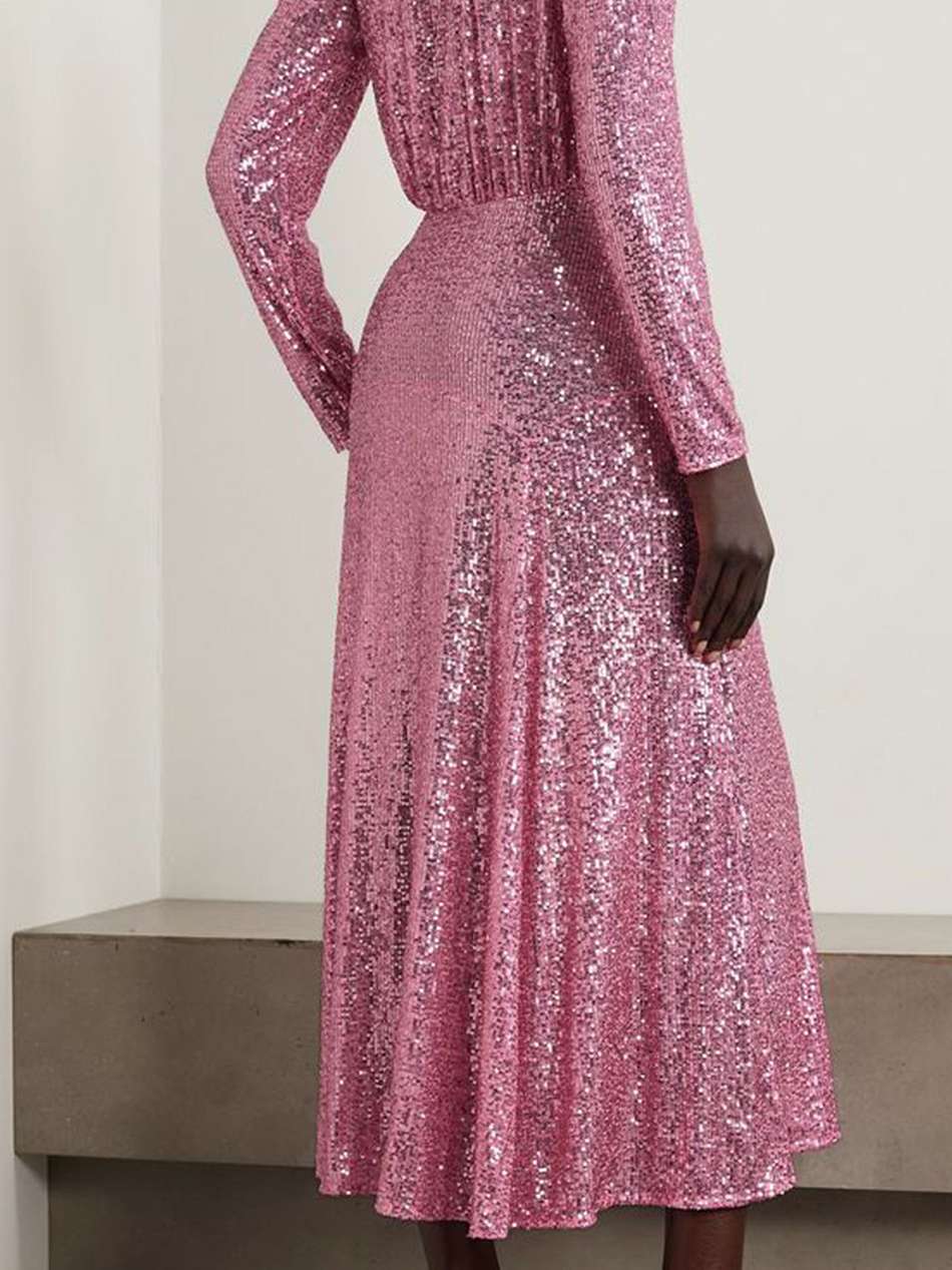 cerise gathered sequined stretch-tulle midi dress