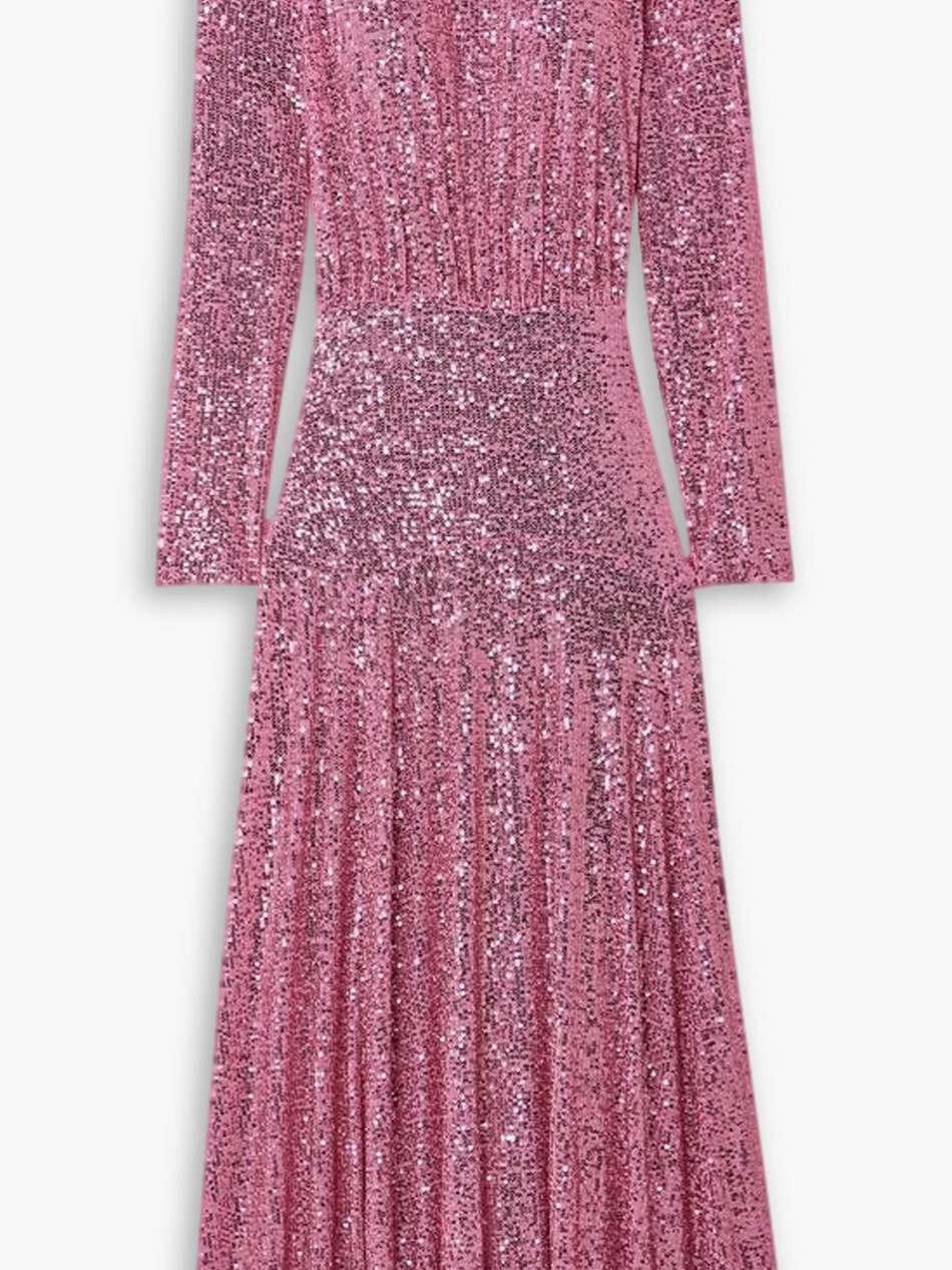 cerise gathered sequined stretch-tulle midi dress