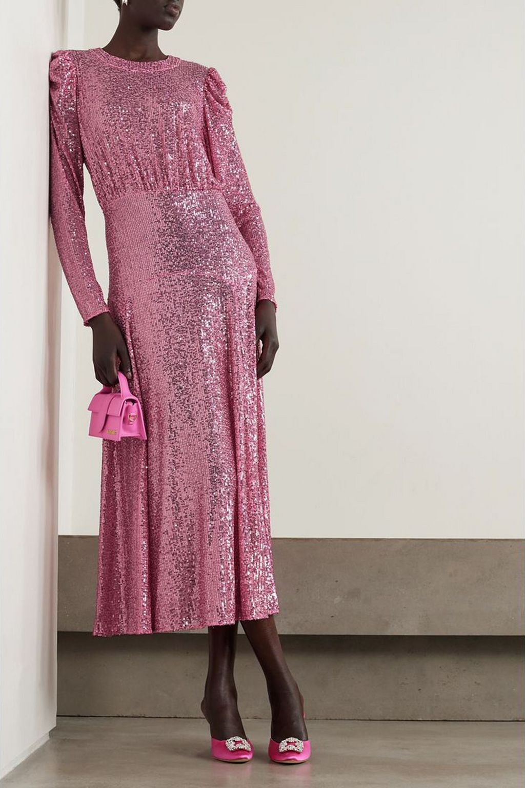 RIXO Cerise gathered sequined stretch-tulle midi dress