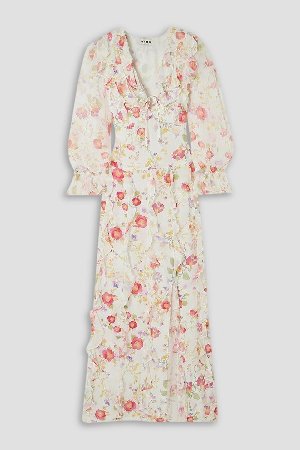 Rixo London Rixo Simone Floral-print Satin Maxi Dress In Ivory
