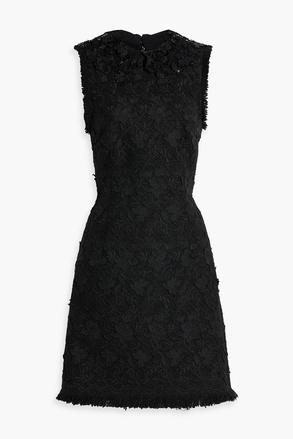 Embellished guipure lace mini dress