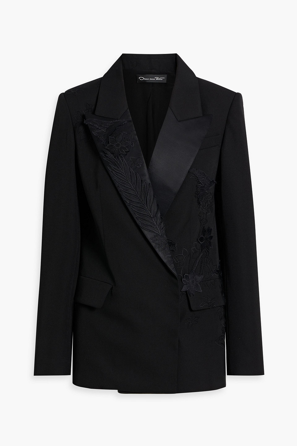Oscar De La Renta Embroidered Wool Blazer In Black