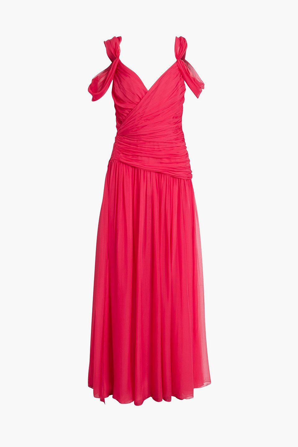 Cold-shoulder draped silk-chiffon gown