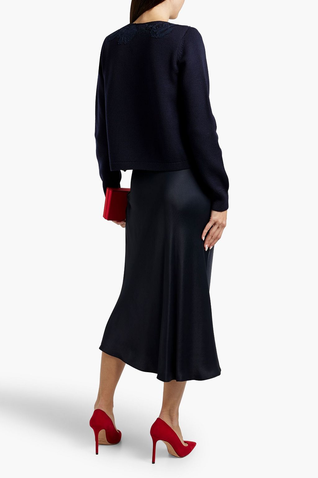 OSCAR DE LA RENTA Guipure lace-paneled wool cardigan