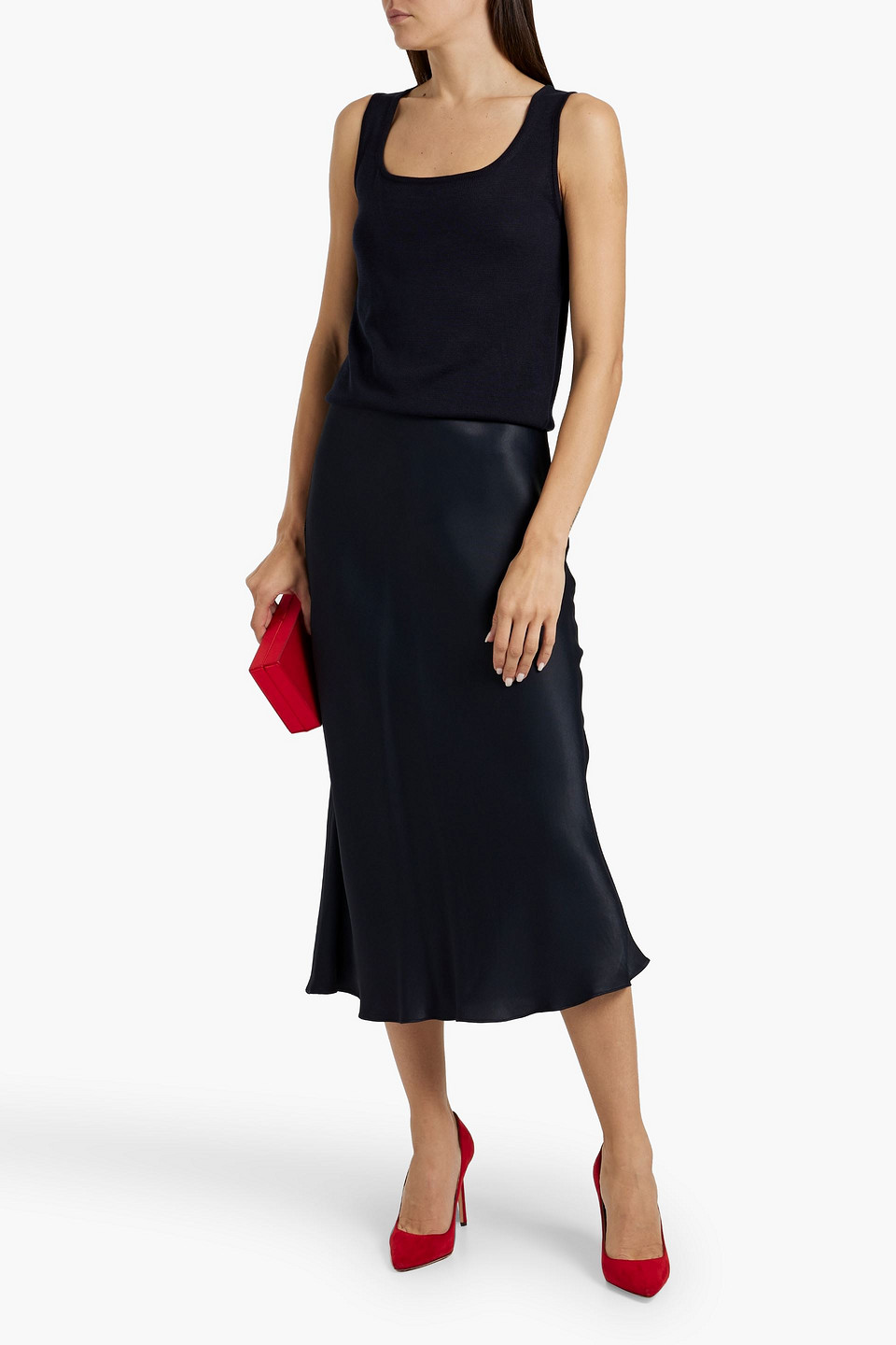 Oscar De La Renta Silk-blend Tank In Navy