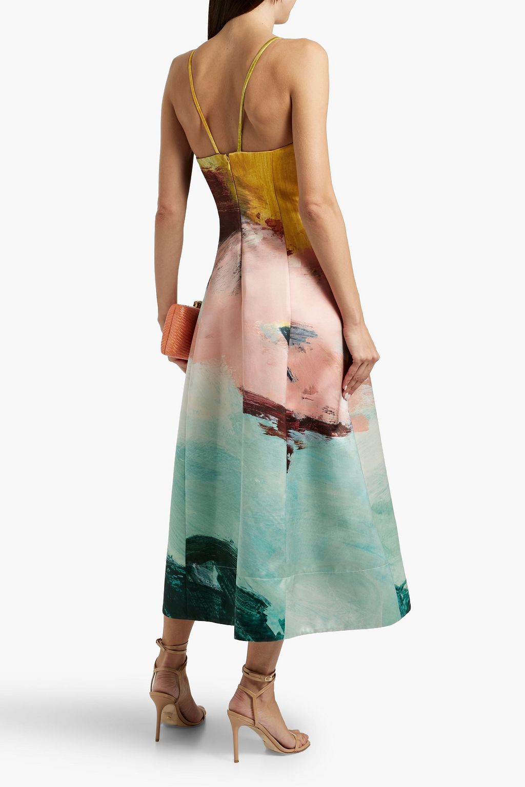 OSCAR DE LA RENTA Printed satin midi dress