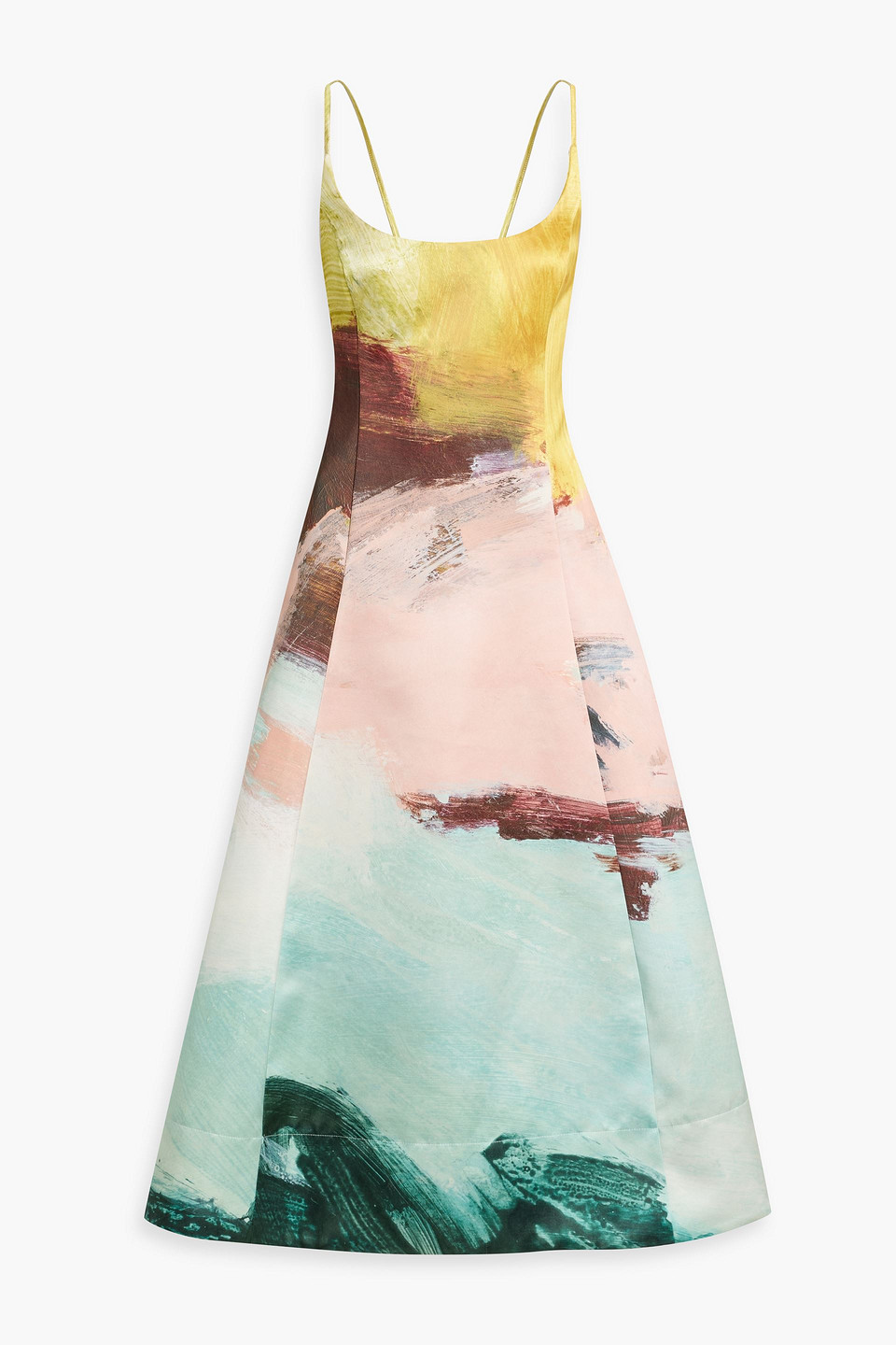 Oscar De La Renta Ballerina Strap Abstract Satin Midi Dress In Multi
