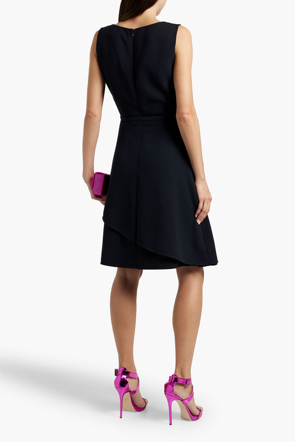 OSCAR DE LA RENTA Belted layered wool-crepe dress