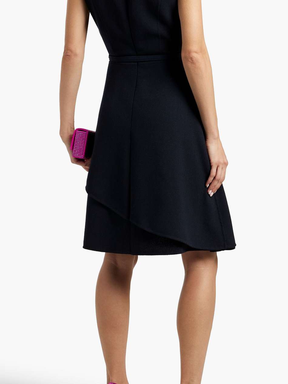 belted layered wool-crepe dress