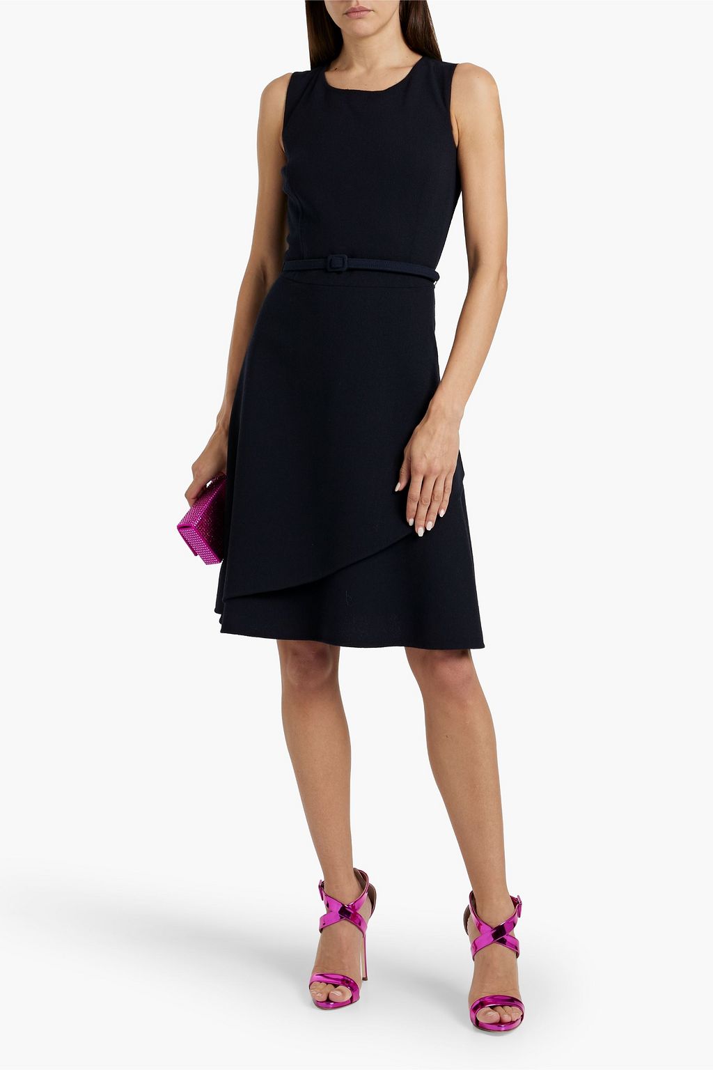 OSCAR DE LA RENTA Belted layered wool-crepe dress