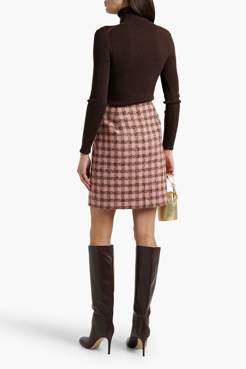 OSCAR DE LA RENTA Checked wool-blend tweed mini skirt