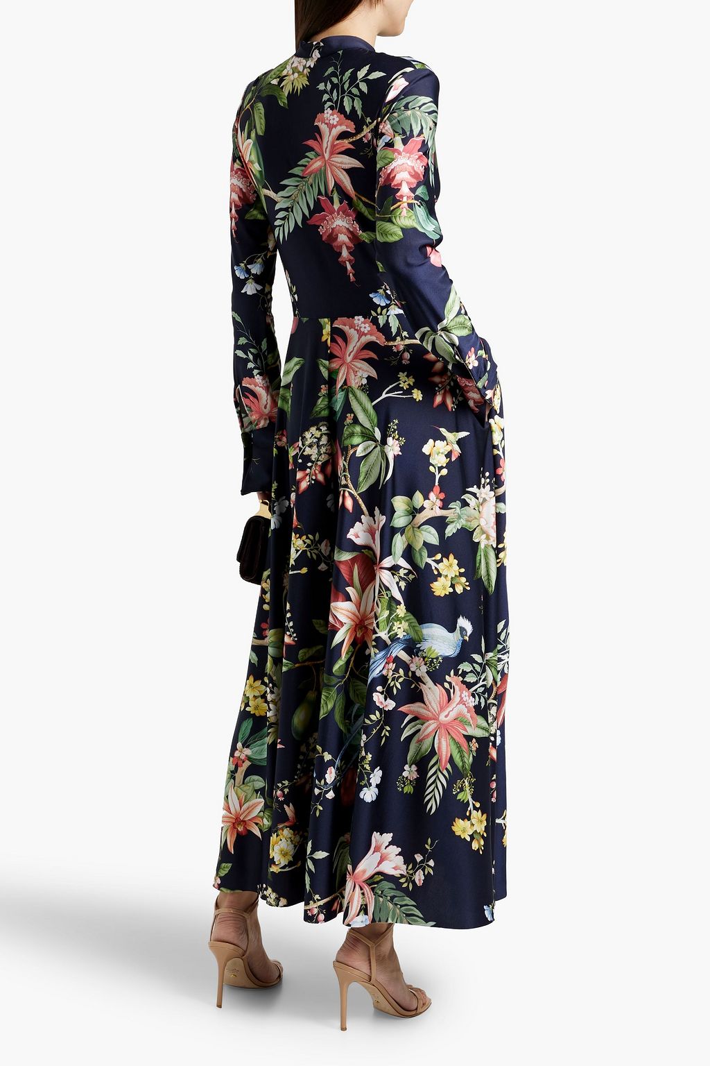 OSCAR DE LA RENTA Tie-neck printed stretch-jersey maxi dress