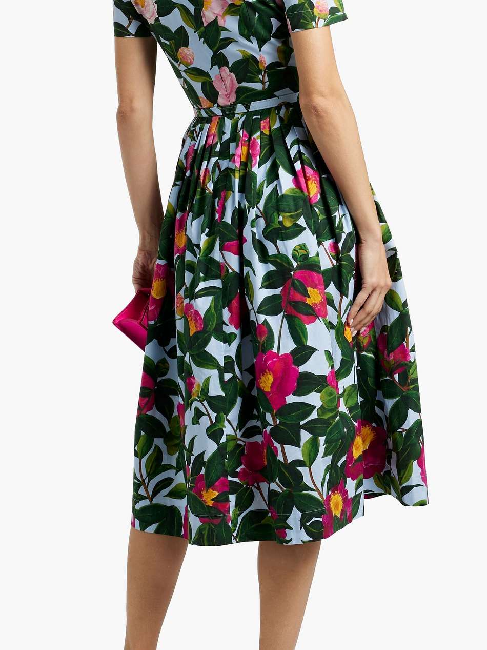 belted floral-print cotton-blend poplin midi dress