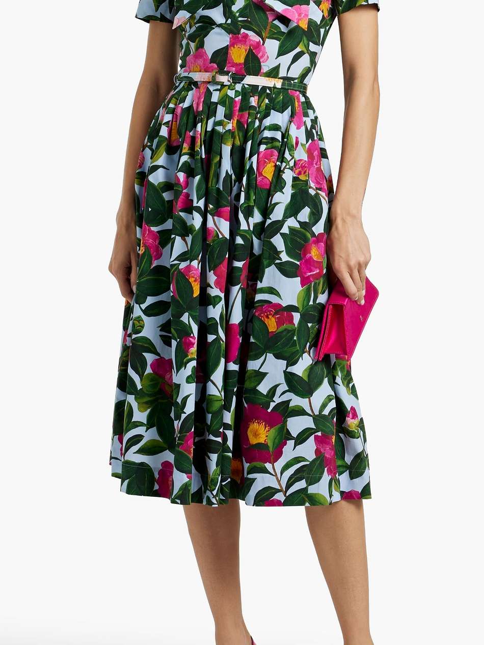 belted floral-print cotton-blend poplin midi dress