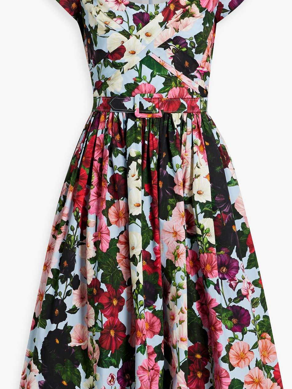 belted floral-print cotton-poplin dress