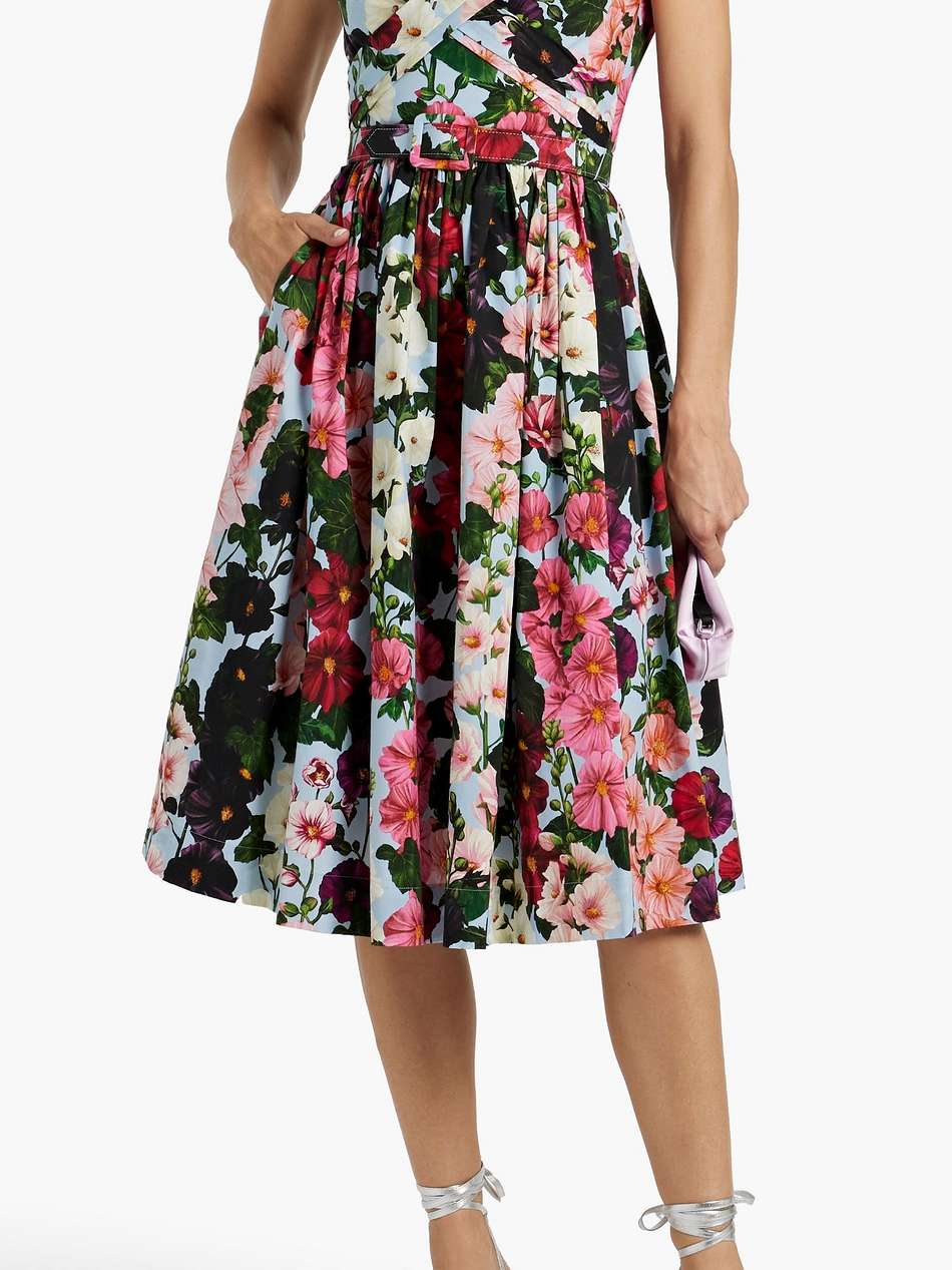 belted floral-print cotton-poplin dress