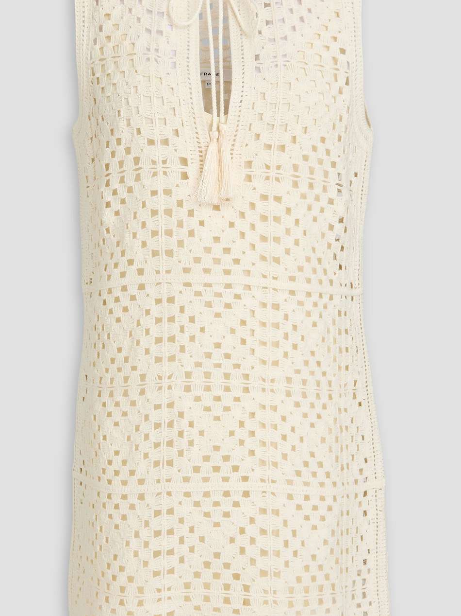 tasseled crocheted cotton-blend mini dress