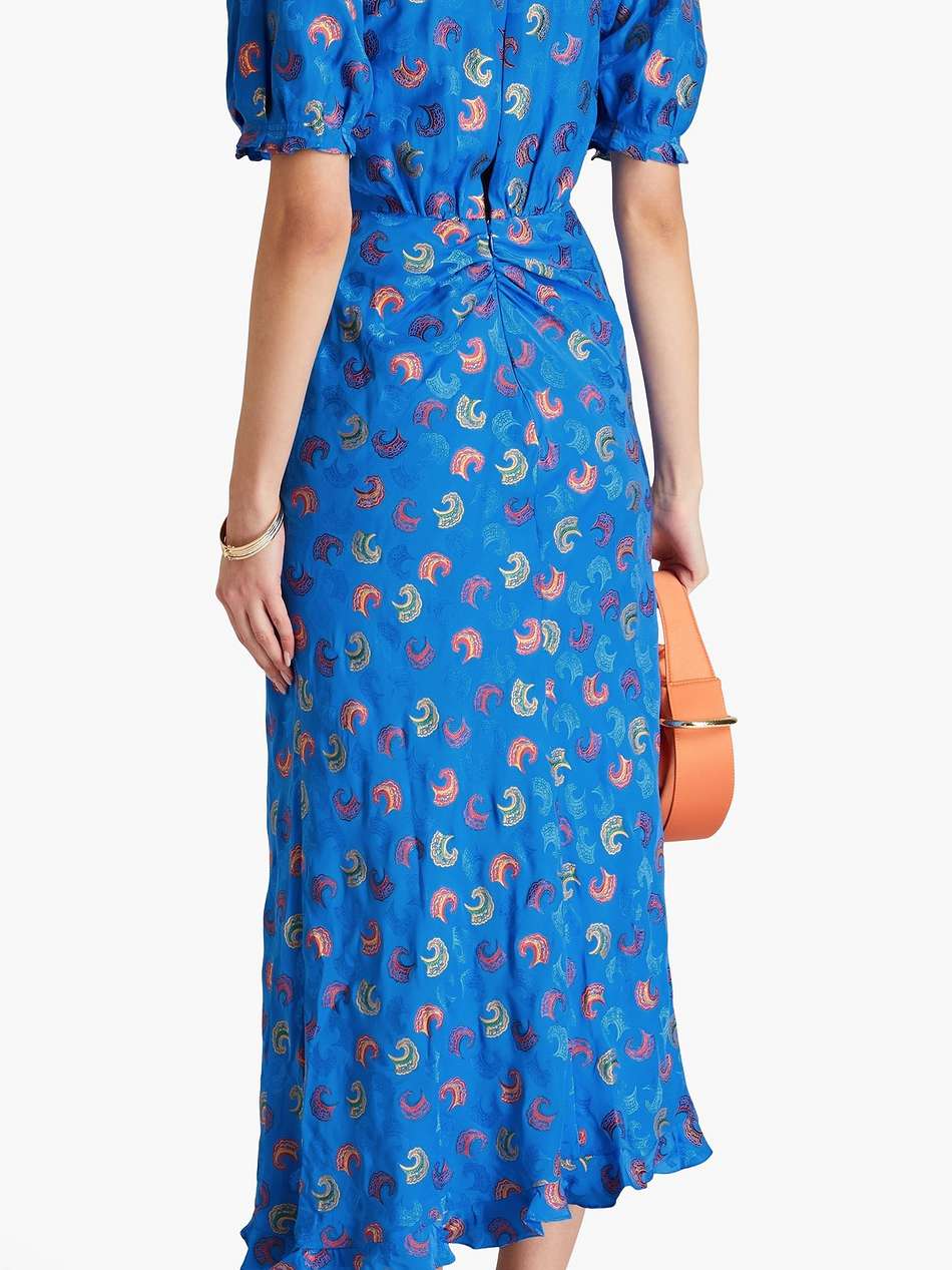 vida ruffled printed silk-satin jacquard maxi dress