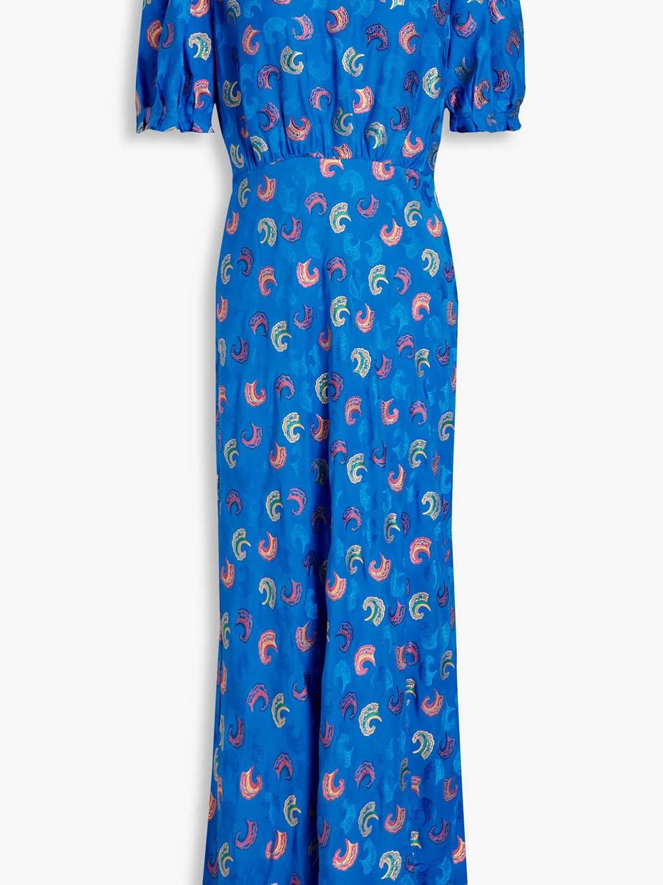 vida ruffled printed silk-satin jacquard maxi dress