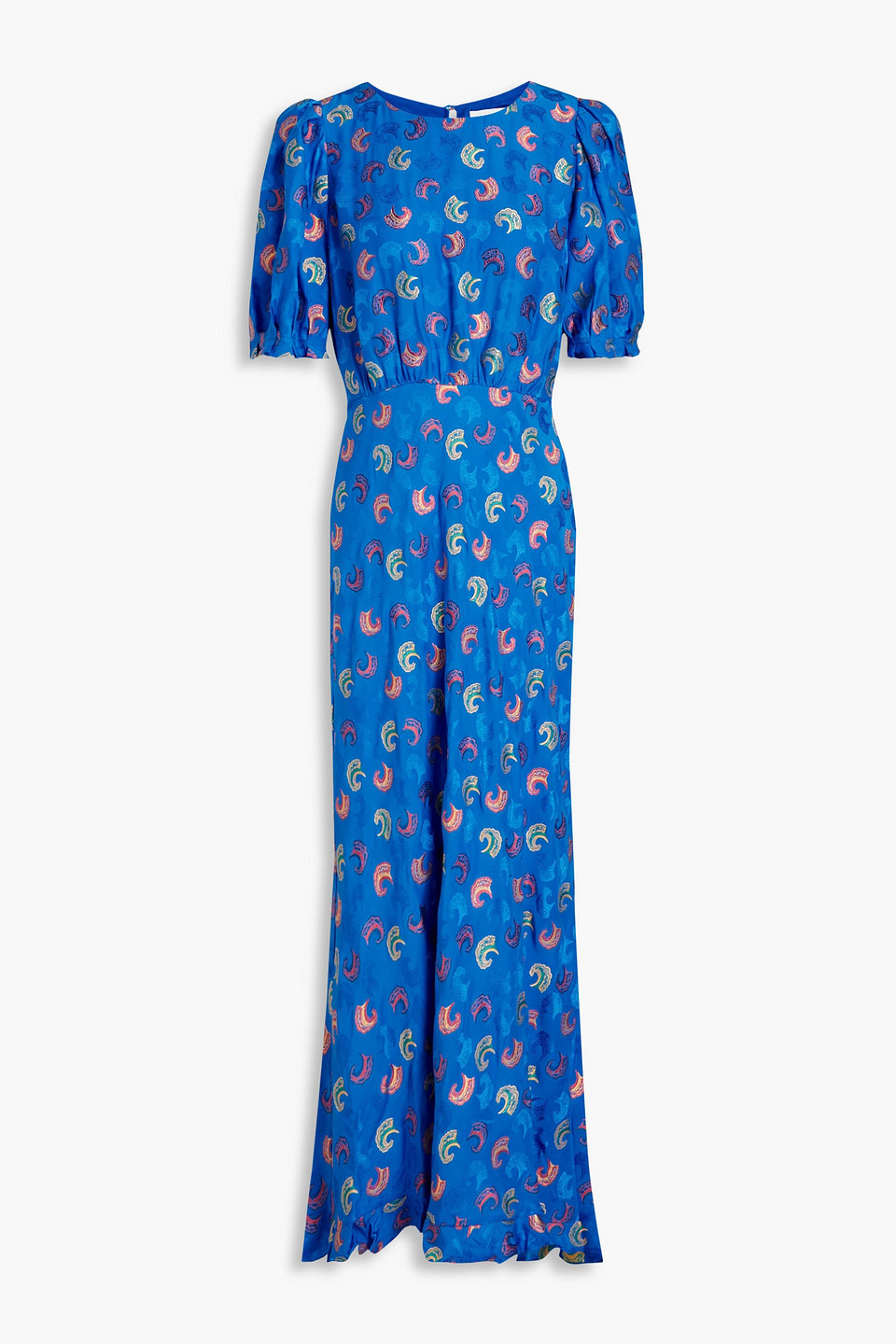 Saloni Vida Printed Silk-satin Jacquard Maxi Dress In Cobalt Blue