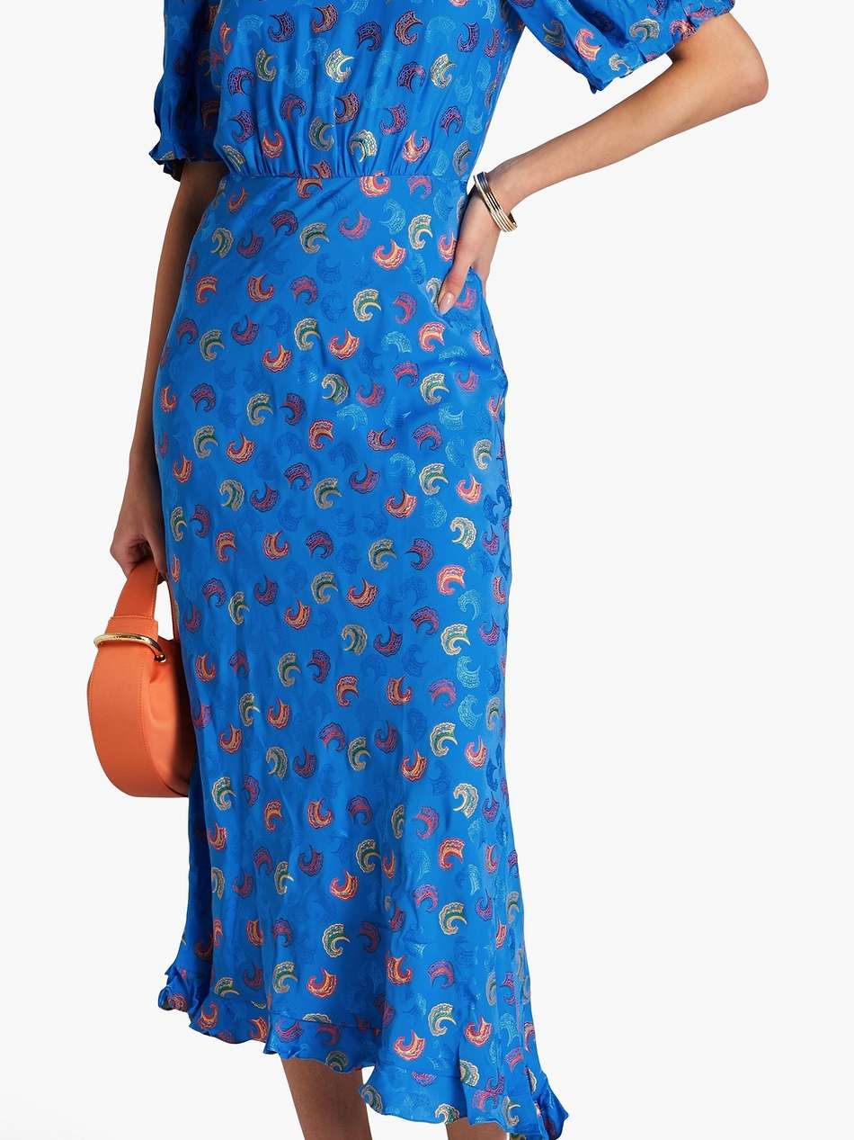 vida ruffled printed silk-satin jacquard maxi dress