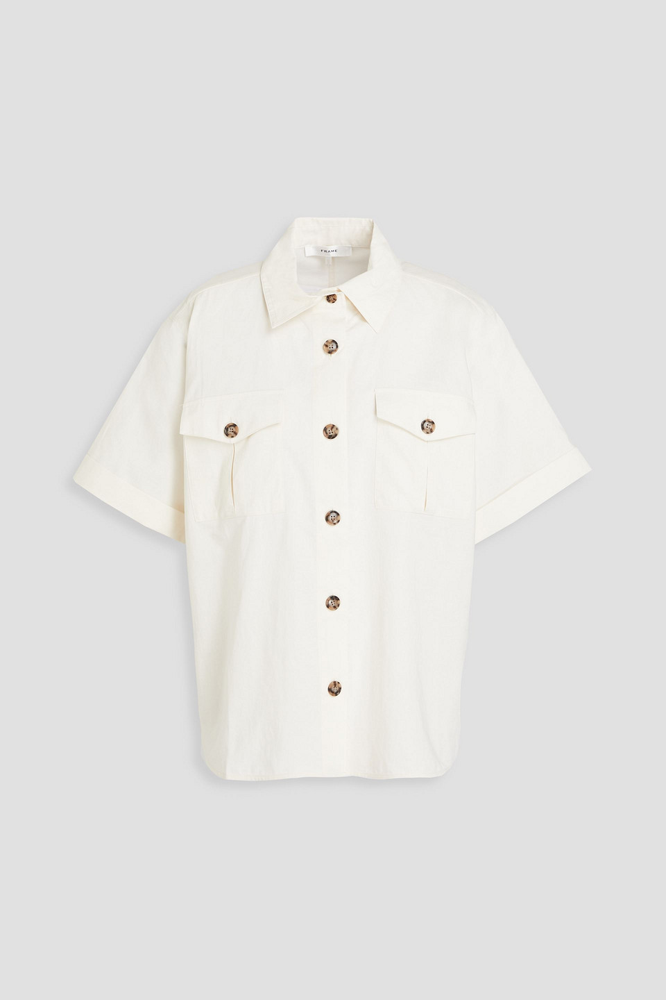 Frame Utility Pocket Short Sleeve Button-up Shirt In Ivory
