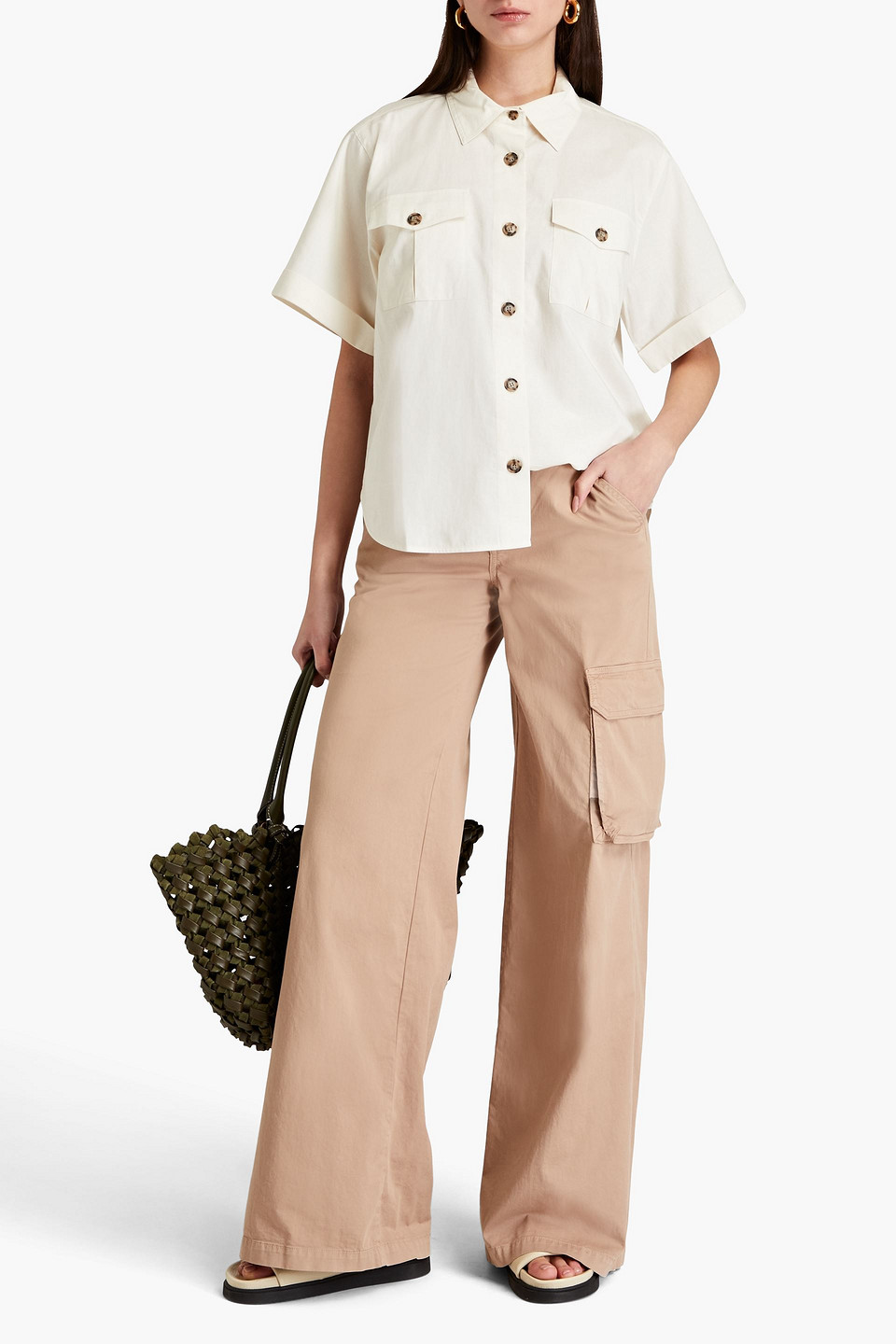 Frame Utility Pocket Short Sleeve Button-up Shirt In Ivory