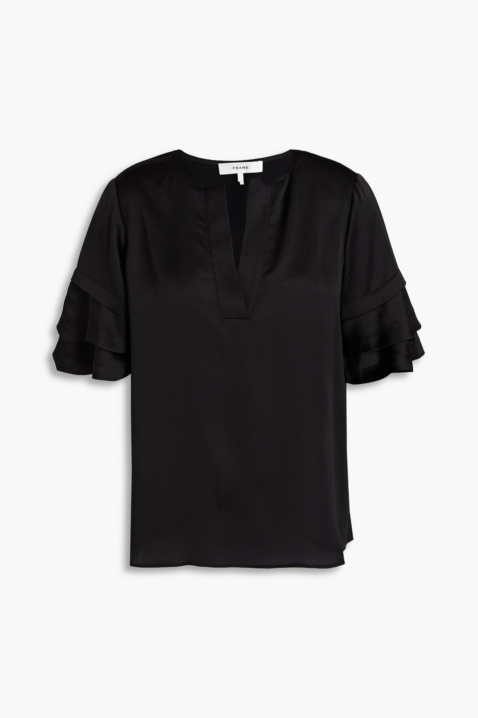 Frame Ruffled Satin Blouse In Black