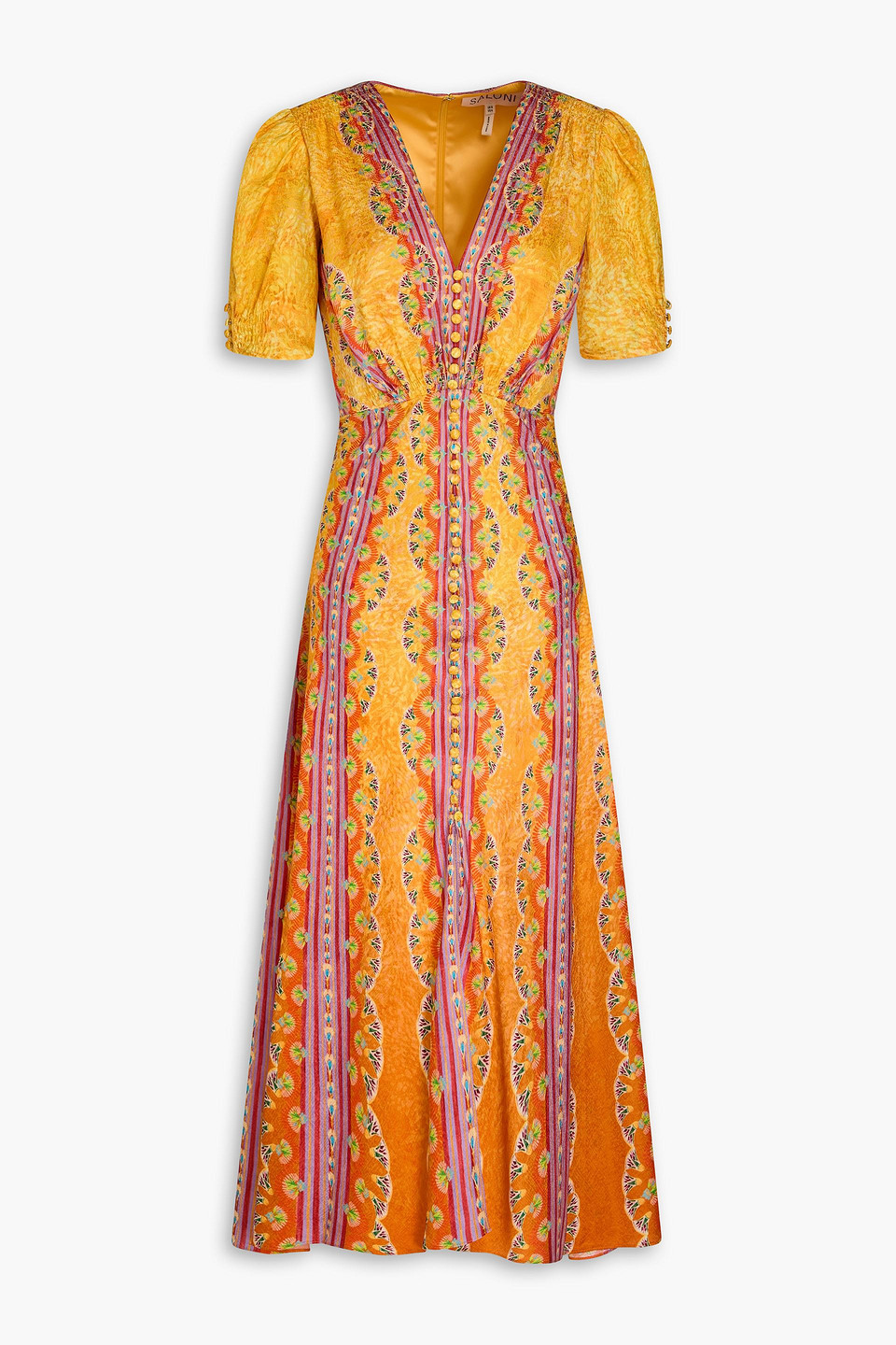 Saloni Long Silk Dress Lea In Yellow