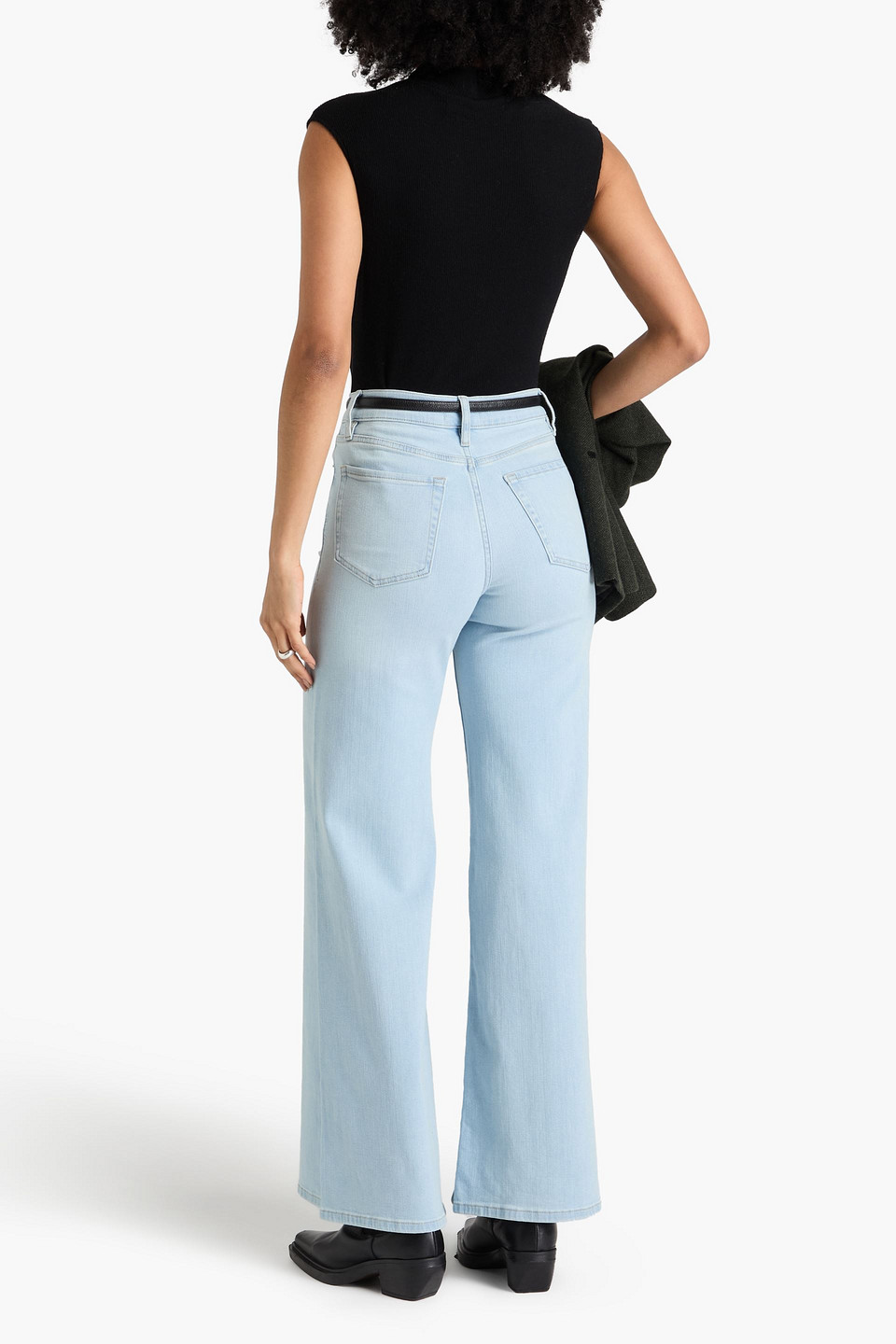 Shop Frame Le Palazzo High-rise Wide-leg Jeans In Light Denim