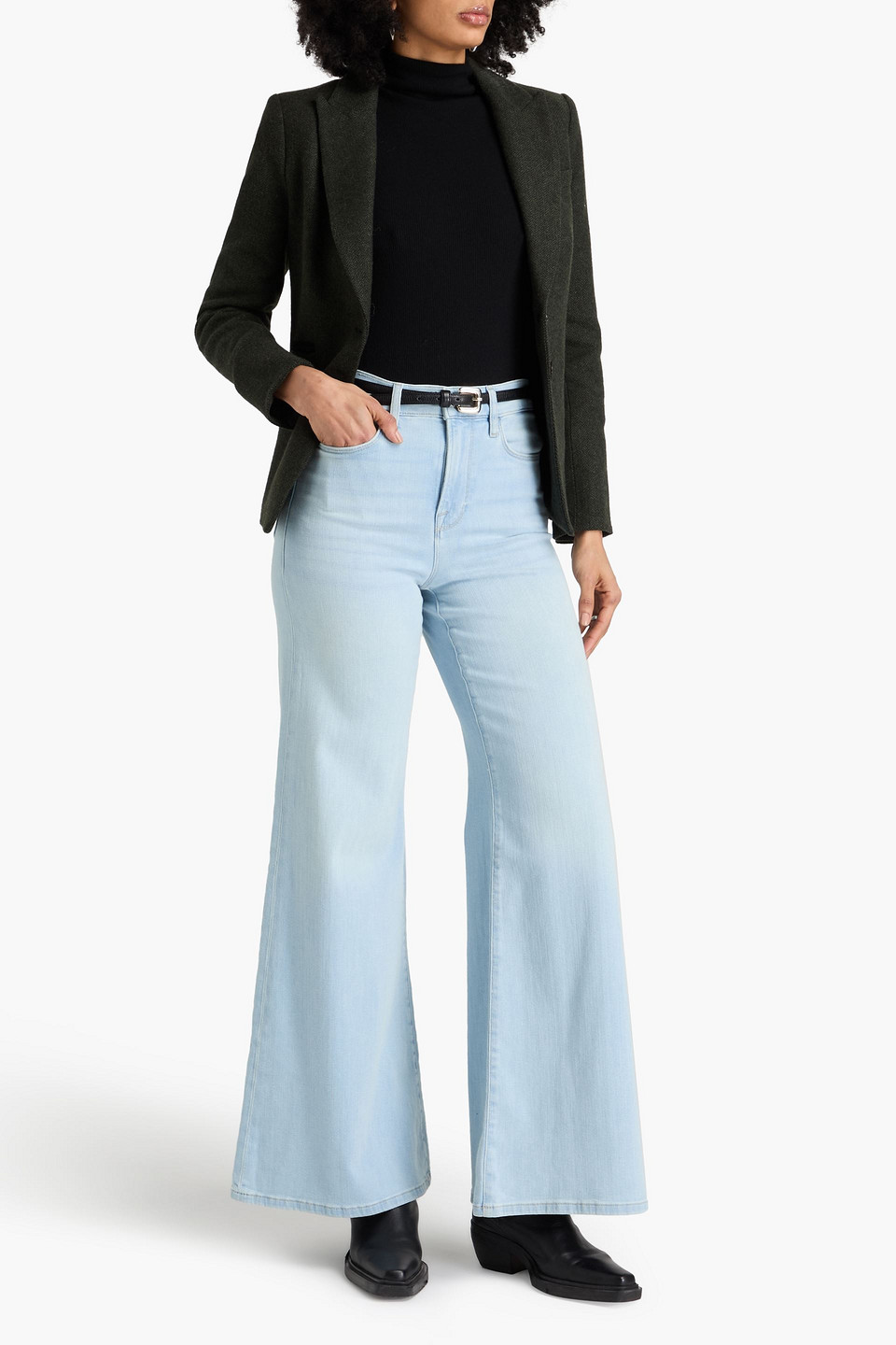 Shop Frame Le Palazzo High-rise Wide-leg Jeans In Light Denim