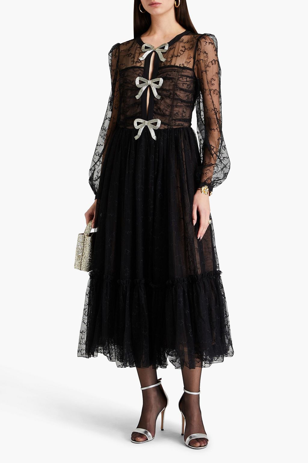 SALONI Camille embroidered tulle midi dress